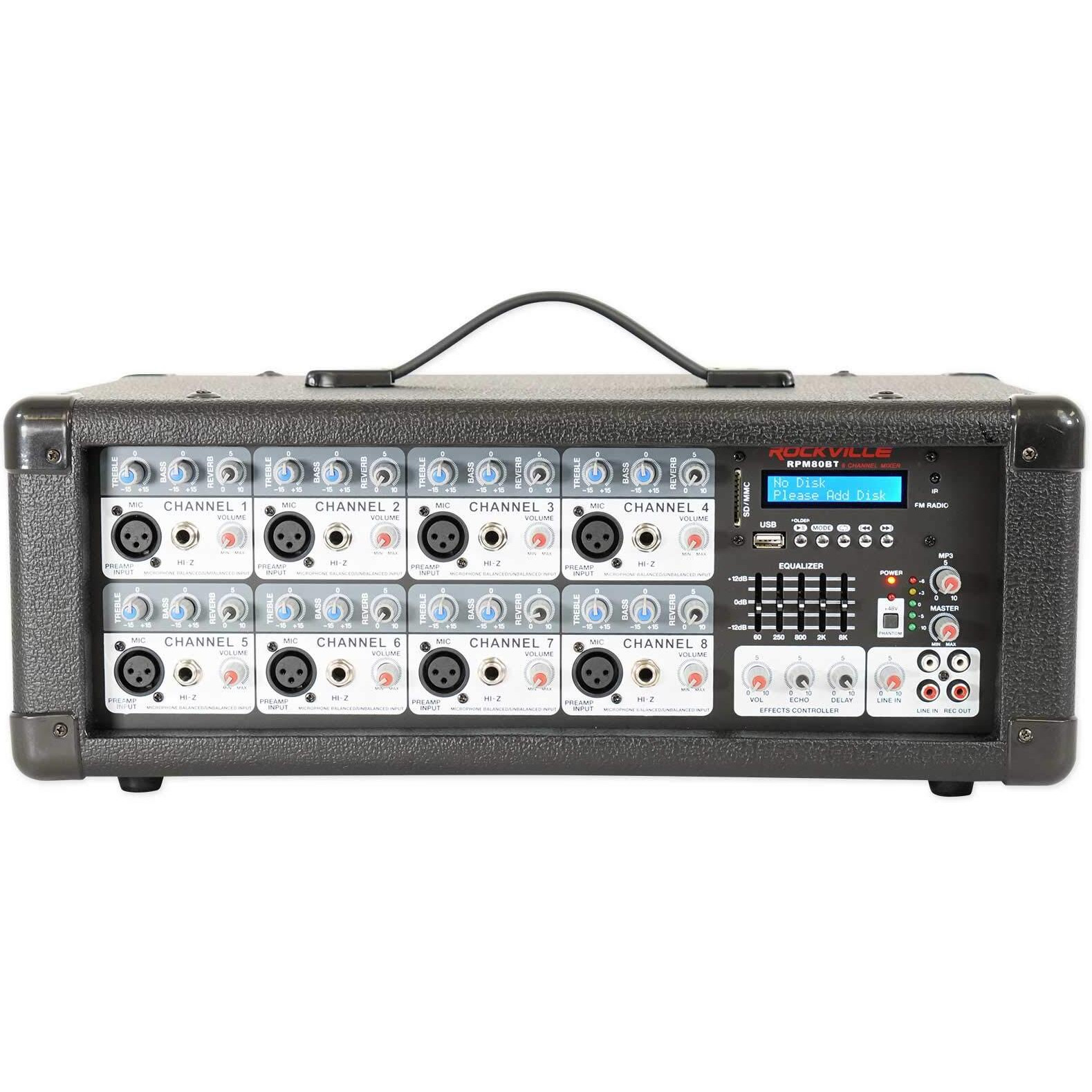 Rockville, 8 Rpm80Bt 2400W Powered 8 Channel Mixer/Amplifier W/Bluetooth/Eq/Effects