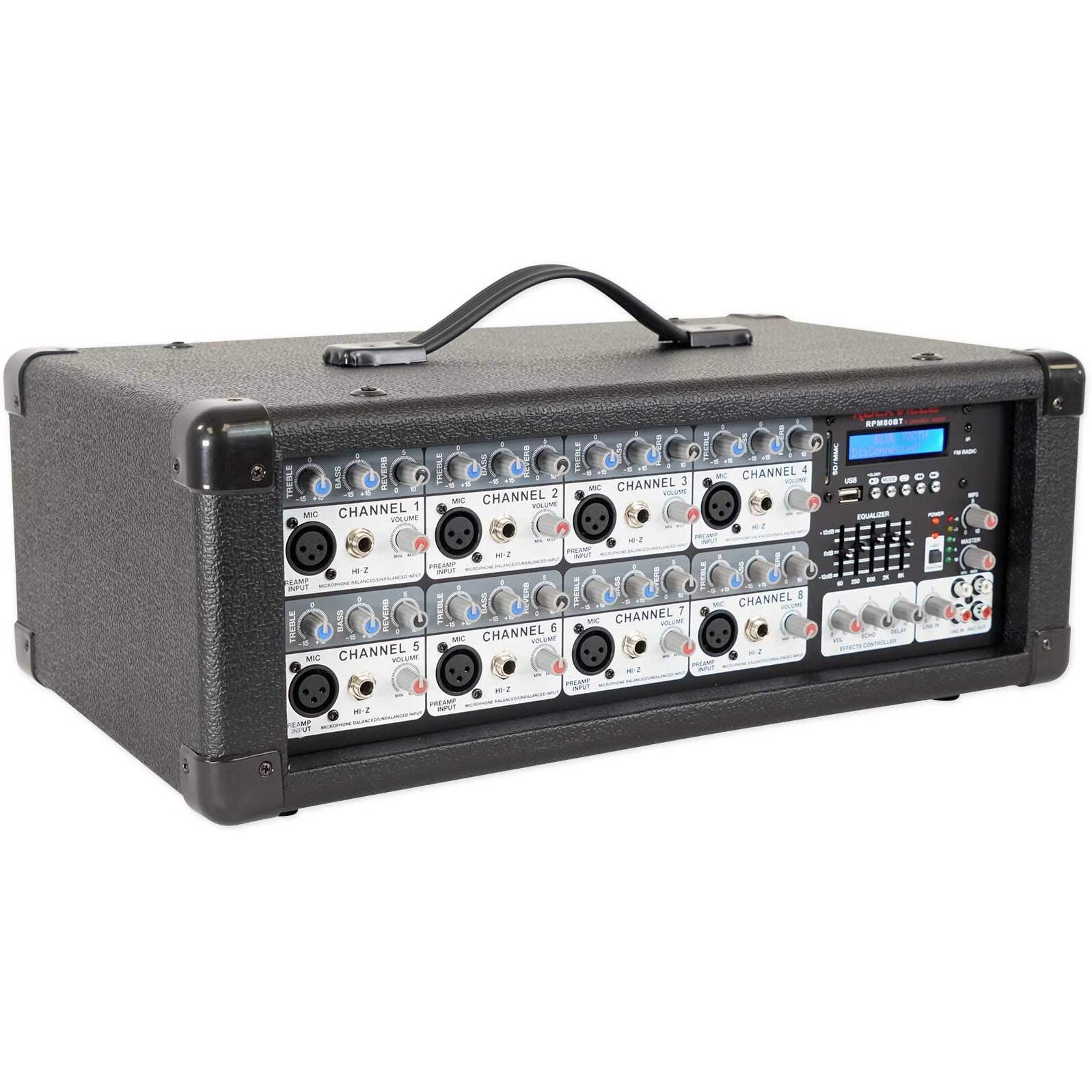 Rockville, 8 Rpm80Bt 2400W Powered 8 Channel Mixer/Amplifier W/Bluetooth/Eq/Effects