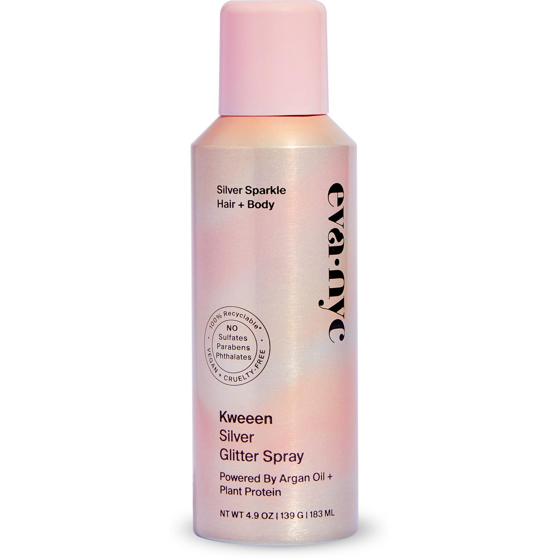 Eva Nyc Kweeen Silver Body And Hair Glitter Spray For Shimmer, Washable Glitter Hairspray For Any Party Look, 4.9 Oz