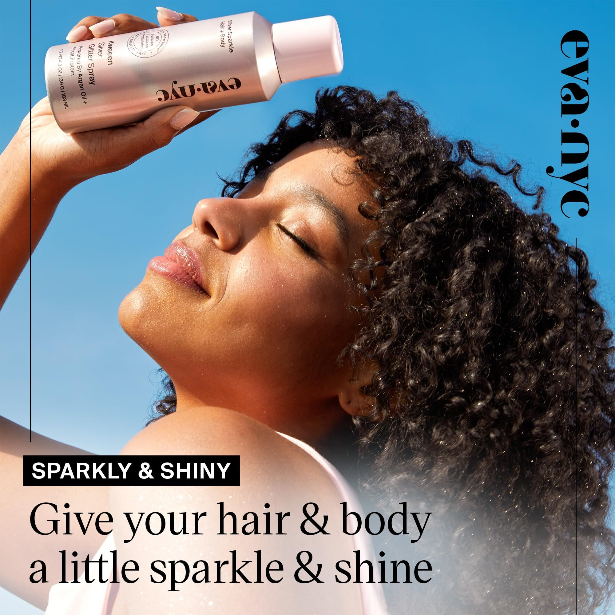 Eva Nyc Kweeen Silver Body And Hair Glitter Spray For Shimmer, Washable Glitter Hairspray For Any Party Look, 4.9 Oz