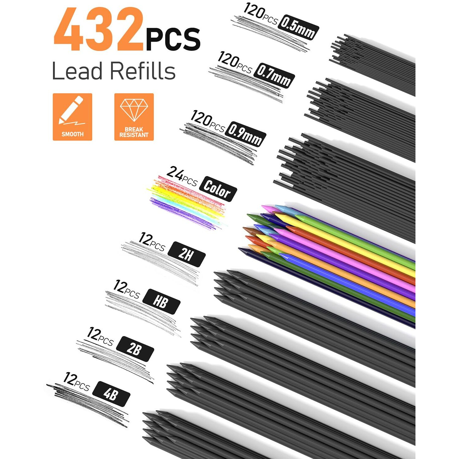 Fourcandies 25Pcs Art Mechanical Pencil Set With Case, 3Pcs Metal Artist Lead Pencil 0.5, 0.7, 0.9 Mm & 3Pcs 2Mm Lead Holder(Hb 2H 2B 4B Color) With 432Pcs Graphite Lead Refills For Drawing Sketching