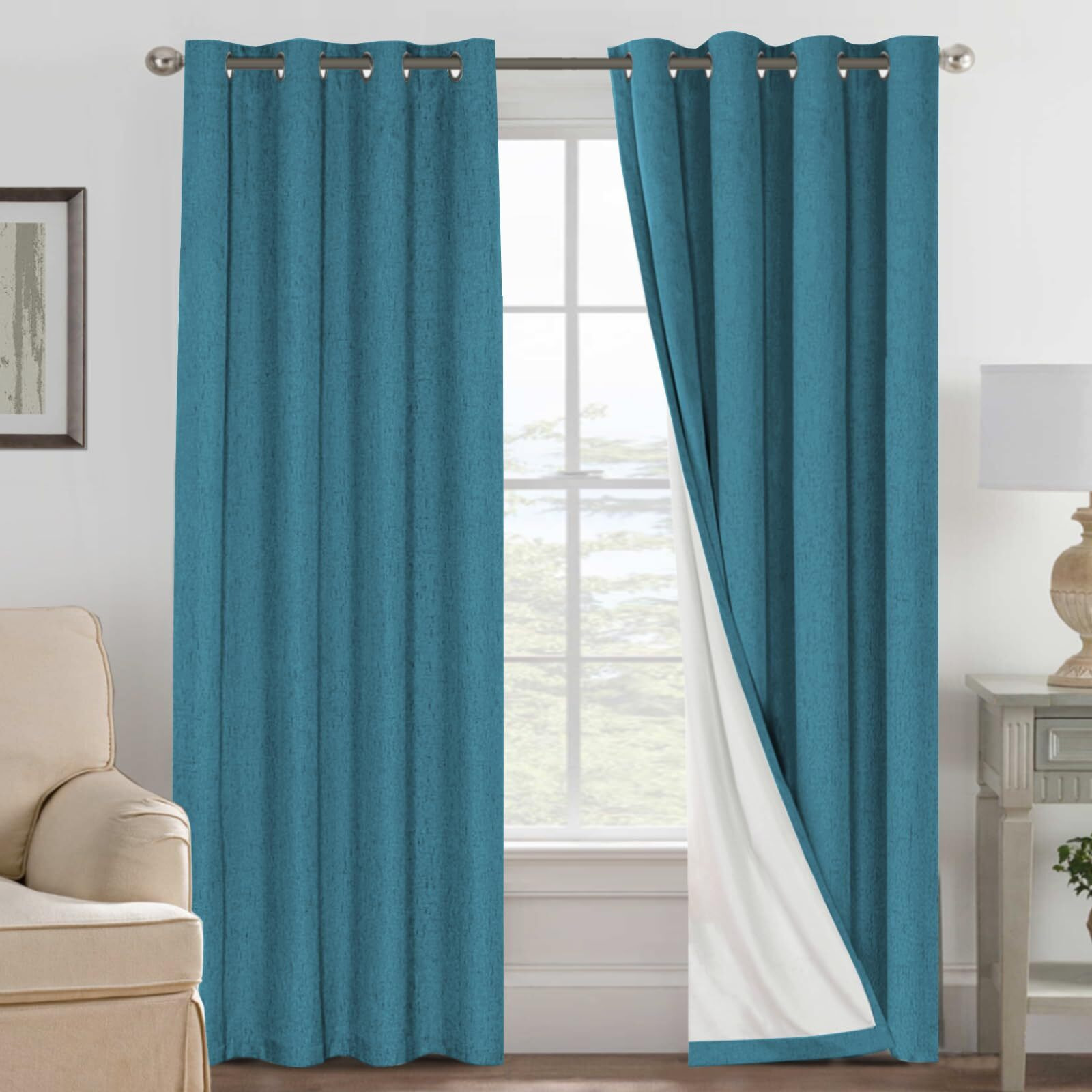 H.Versailtex 100% Blackout Curtains For Bedroom Thermal Insulated Linen Textured Curtains Heat And Full Light Blocking Drapes Living Room Curtains 2 Panel Sets, Bleached Sand, 52X84 Inch