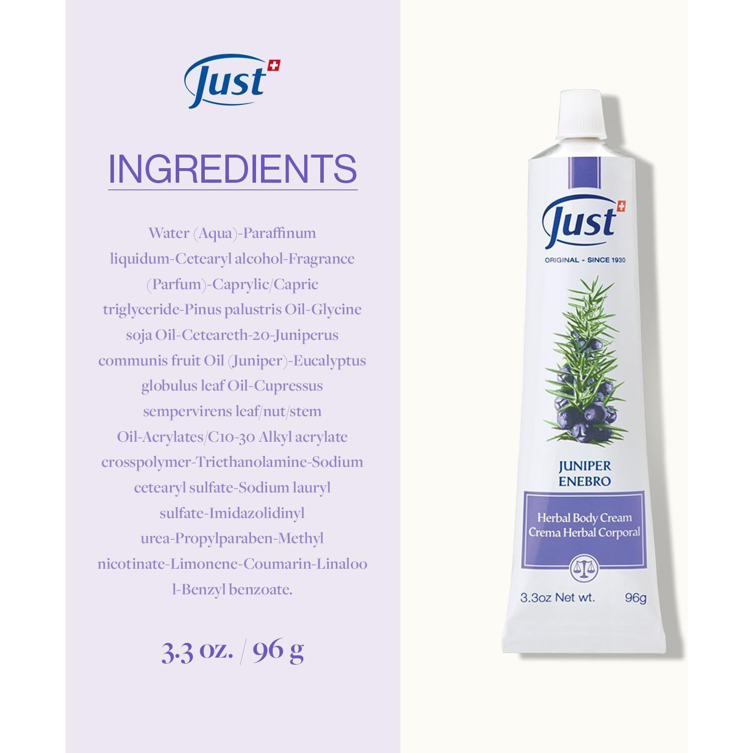 Juniper Massage Cream, 96G. Soothes Muscle & Joint Pain. Pre-Workout & Post-Work Out Body Cream. Herbal Body Cream For Elderly People By Swiss Just.