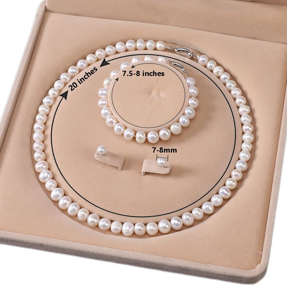 Yongman Freshwater Cultured Pearl Necklace Set Includes Stunning Bracelet And Stud Earrings Jewelry Set For Women