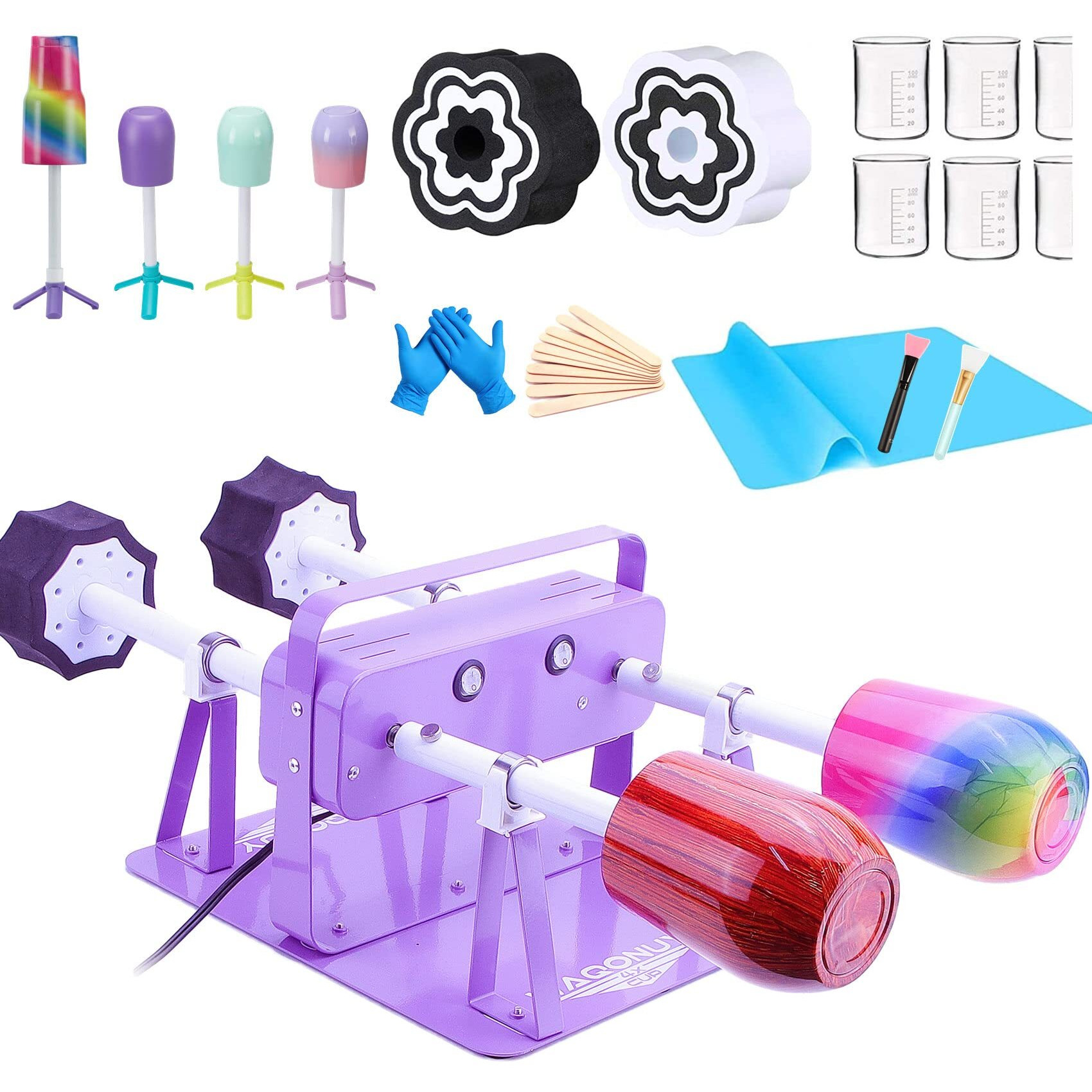 4 Cup Turner For Crafts Tumbler, Tumbler Spinner For Epoxy Tumblers Clockwise Counterclockwise With 4 Independent Switch Professional Silent Steering Cooling Hole (With 2 Insert Foams)