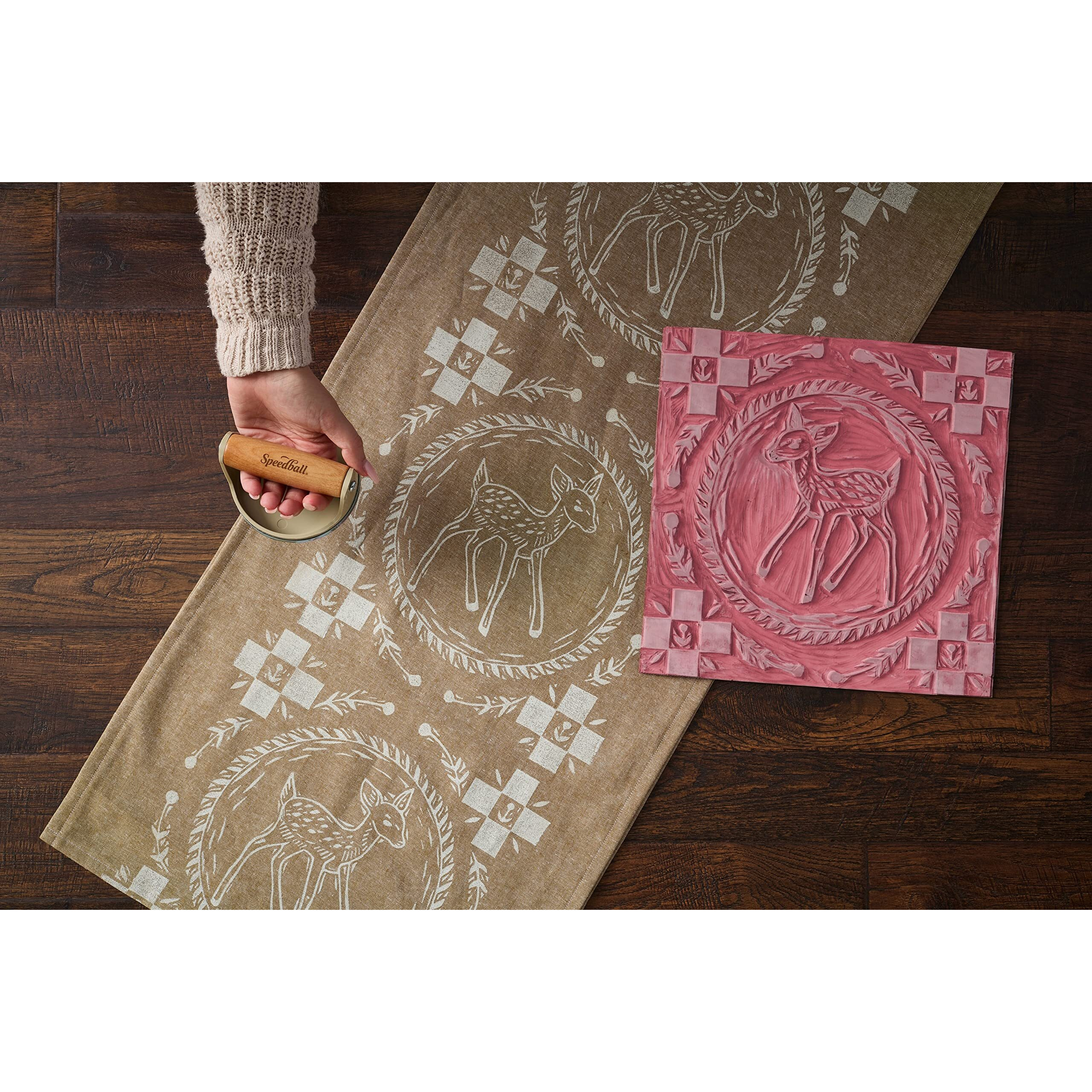 Speedball Block Printing Fabric Deluxe Kit, 14 Pieces, Includes Inks, Brayer, Bench Hook, Lino Handle And Cutters, Speedy-Carve Relief Blocks