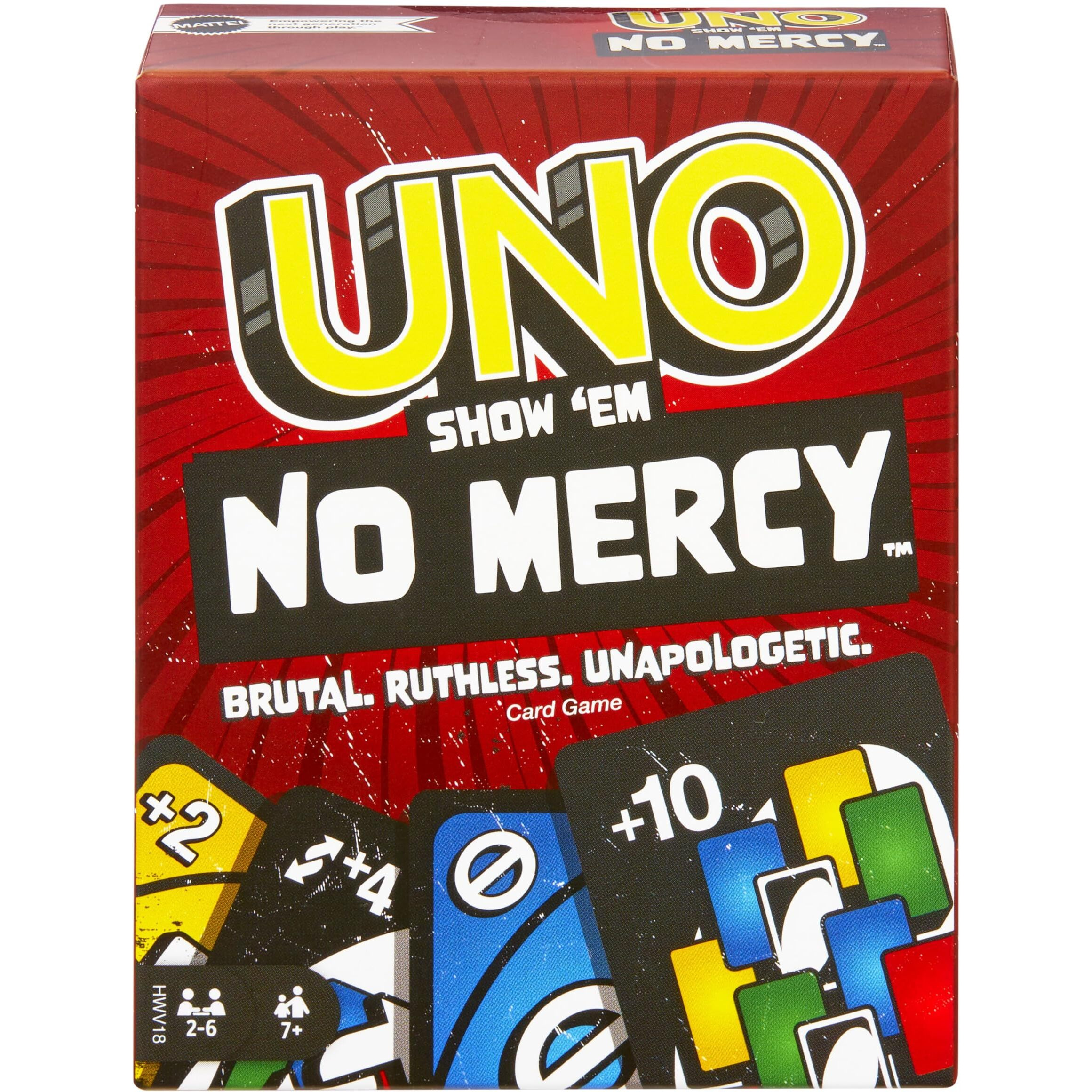 Mattel Games Uno Show Em No Mercy Card Game For Kids, Adults & Family Parties And Travel With Extra Cards, Special Rules And Tougher Penalties