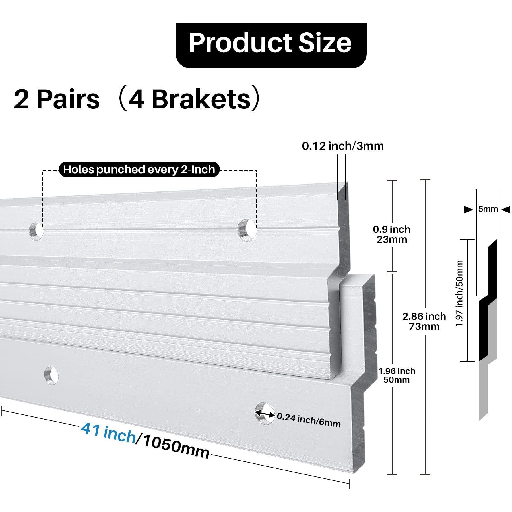 2-Pairs Heavy Duty 41 Inch Aluminum Alloy French Cleat Hanger, Z Bar Clips Mount For Mirror And Picture, 500-Pound Max Load Secure Wall Mounting Interlocking Brackets Z-Hangers, Hardware Include