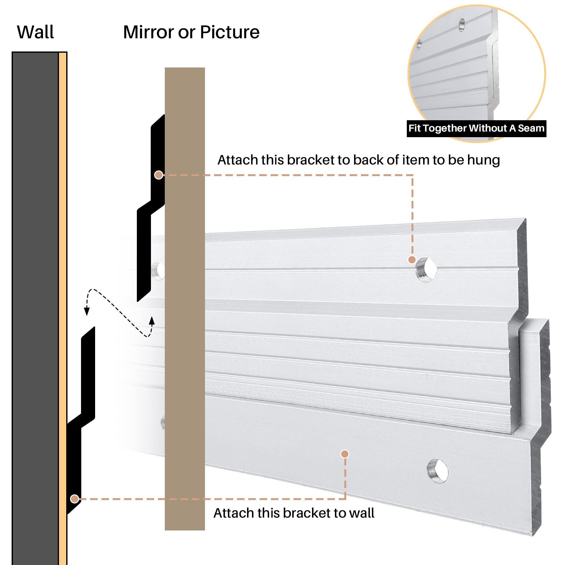 2-Pairs Heavy Duty 41 Inch Aluminum Alloy French Cleat Hanger, Z Bar Clips Mount For Mirror And Picture, 500-Pound Max Load Secure Wall Mounting Interlocking Brackets Z-Hangers, Hardware Include