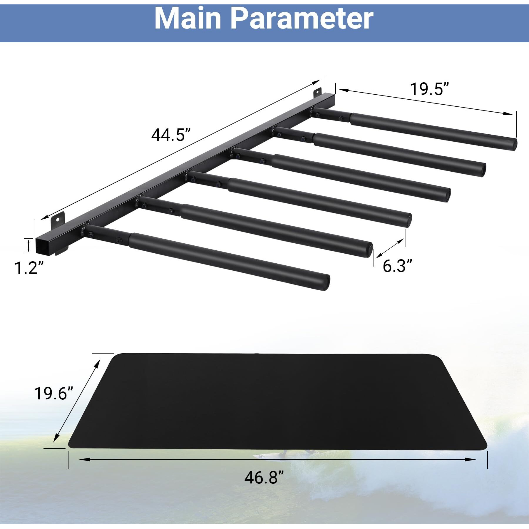 Neorexon Surfboard Rack Wall Mount 6 Arms, Surfboard Rack For Wall With Rubber Mat, Vertical Paddle Board Storage Holds 6 Boards Storage Mount System At Home And Garage