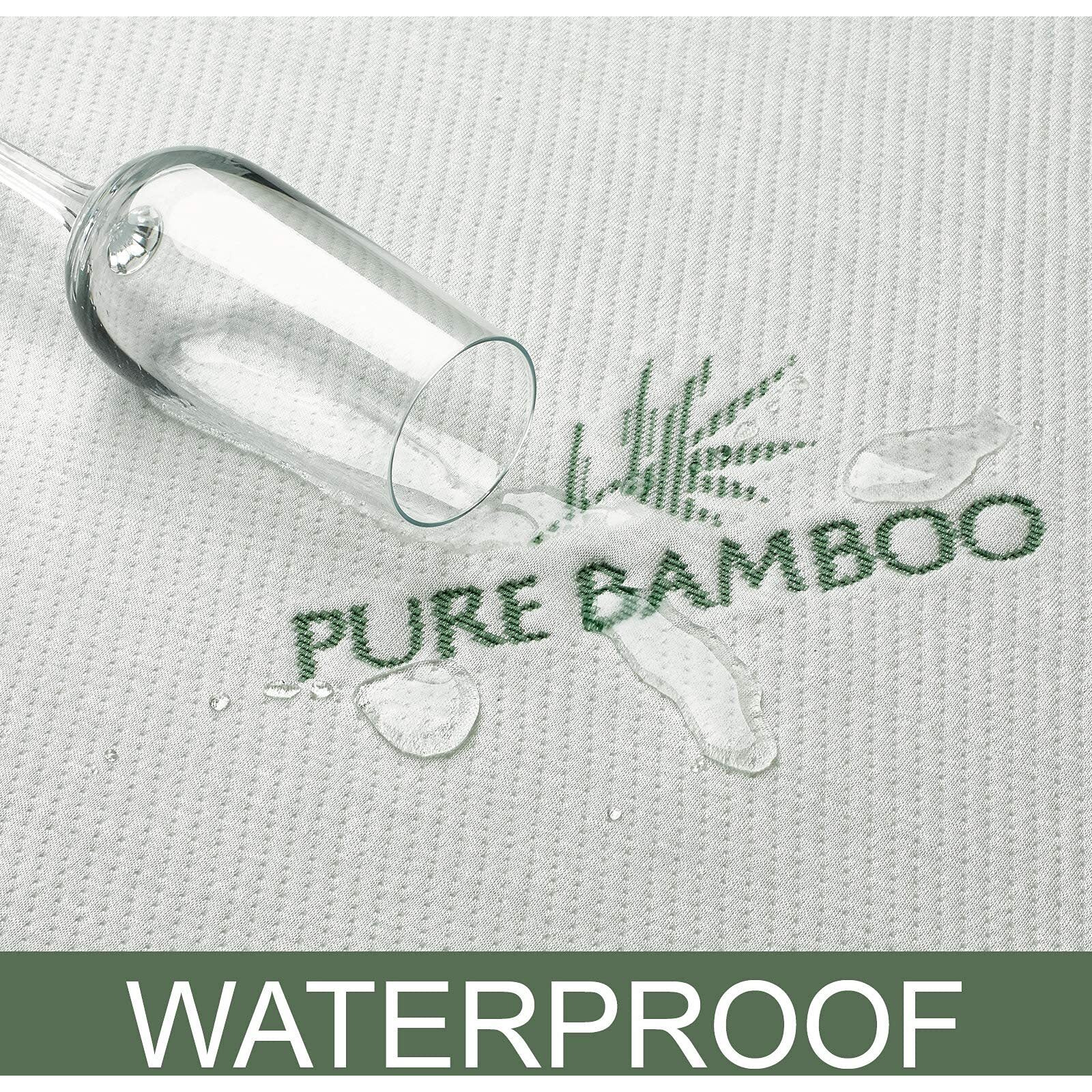 Pure Bamboo Queen Waterproof Mattress Protector - Viscose Derived From Bamboo, Breathable, Noiseless Mattress Cover Protects Against Moisture, Spills, Stains (Queen)