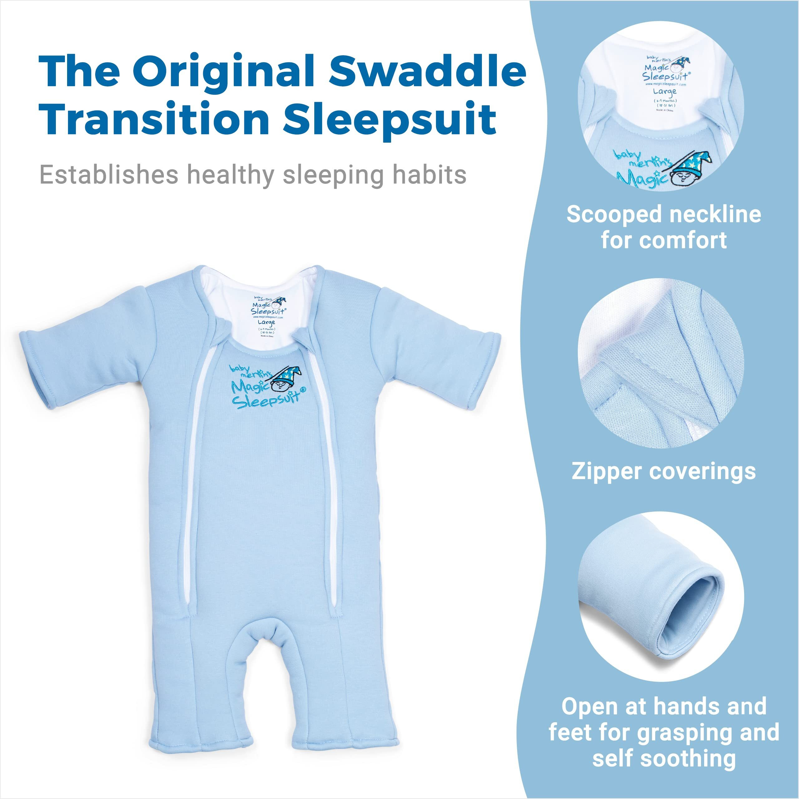 Magic Sleepsuit Baby Merlin's 100% Cotton Baby Transition Swaddle - Baby Sleep Suit - Blue - 3-6 Months