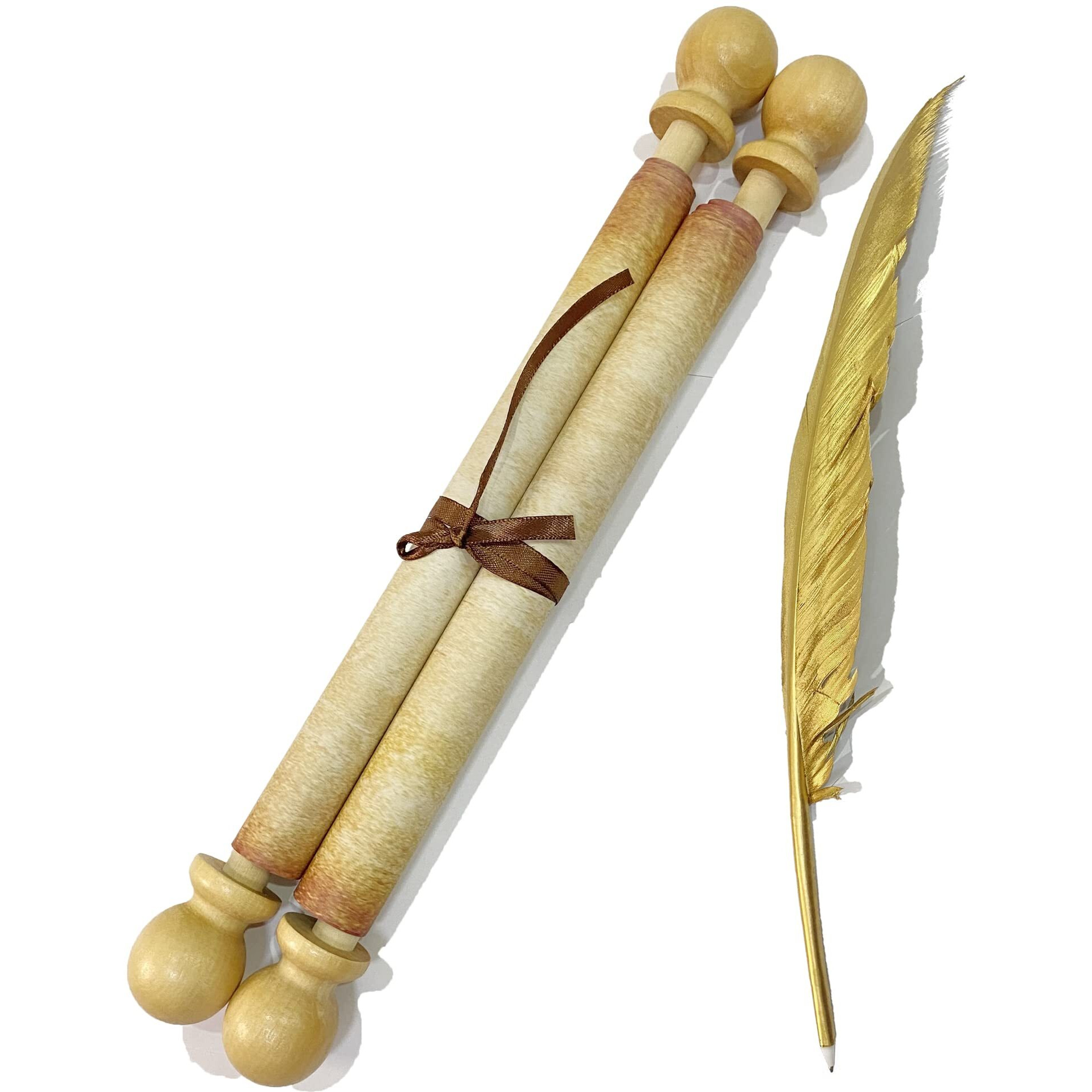 Mirashine Blank Scroll Paper With Wood Rods 8.25 X 36 Inch For Writing, Weding Vows, Invitation, Props, Cosplay, Renaissance Festivals, Naughty Or Nice List