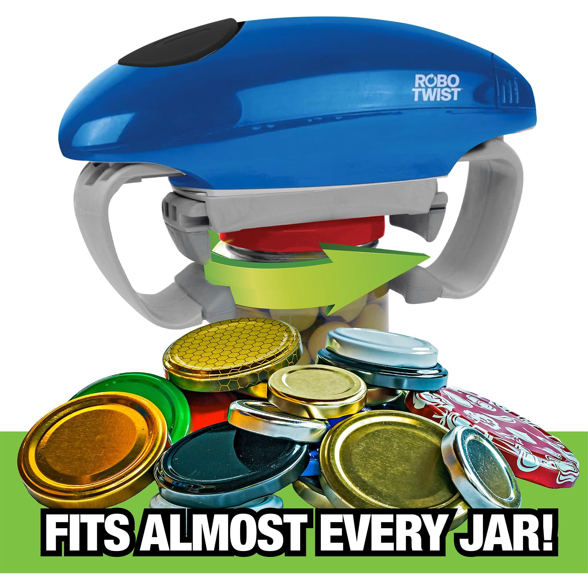 Robotwist Jar Opener, Automatic Jar Opener, Deluxe Model With Improved Torque, Robo Twist Kitchen Gadgets For Home, Electric Handsfree Easy Jar Opener - Works On All Jar Sizes, As Seen On Tv, Blue