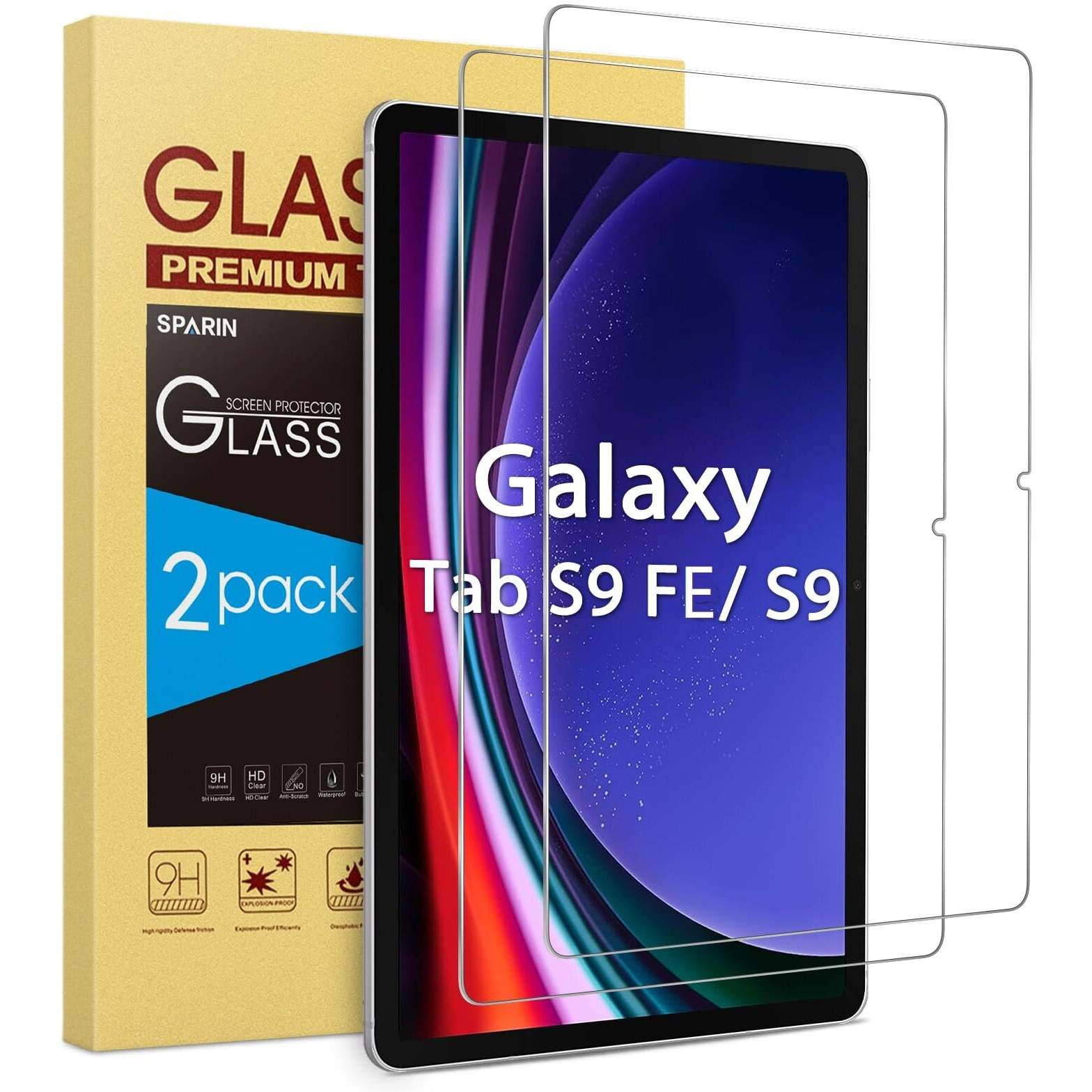 Sparin 2 Pack Screen Protector For Samsung Galaxy Tab S9 Fe 5G (10.9 Inch) & Galaxy Tab S9/ S8/ S7 (11 Inch), Tempered Glass Compatible With S Pen, Anti-Scratches