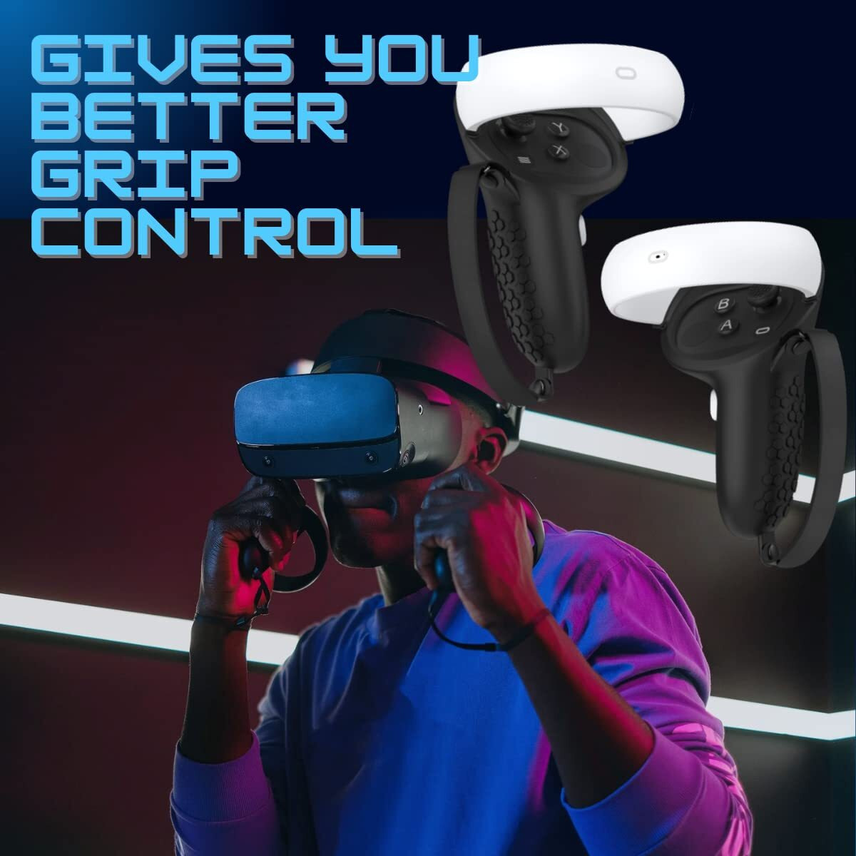 Amzdm Controller Grip For Oculus Meta Quest 2 Accessories Grips Cover For Vr Touch Controllers Covers Protector With Non-Slip Joystick Covers 1Pair Black