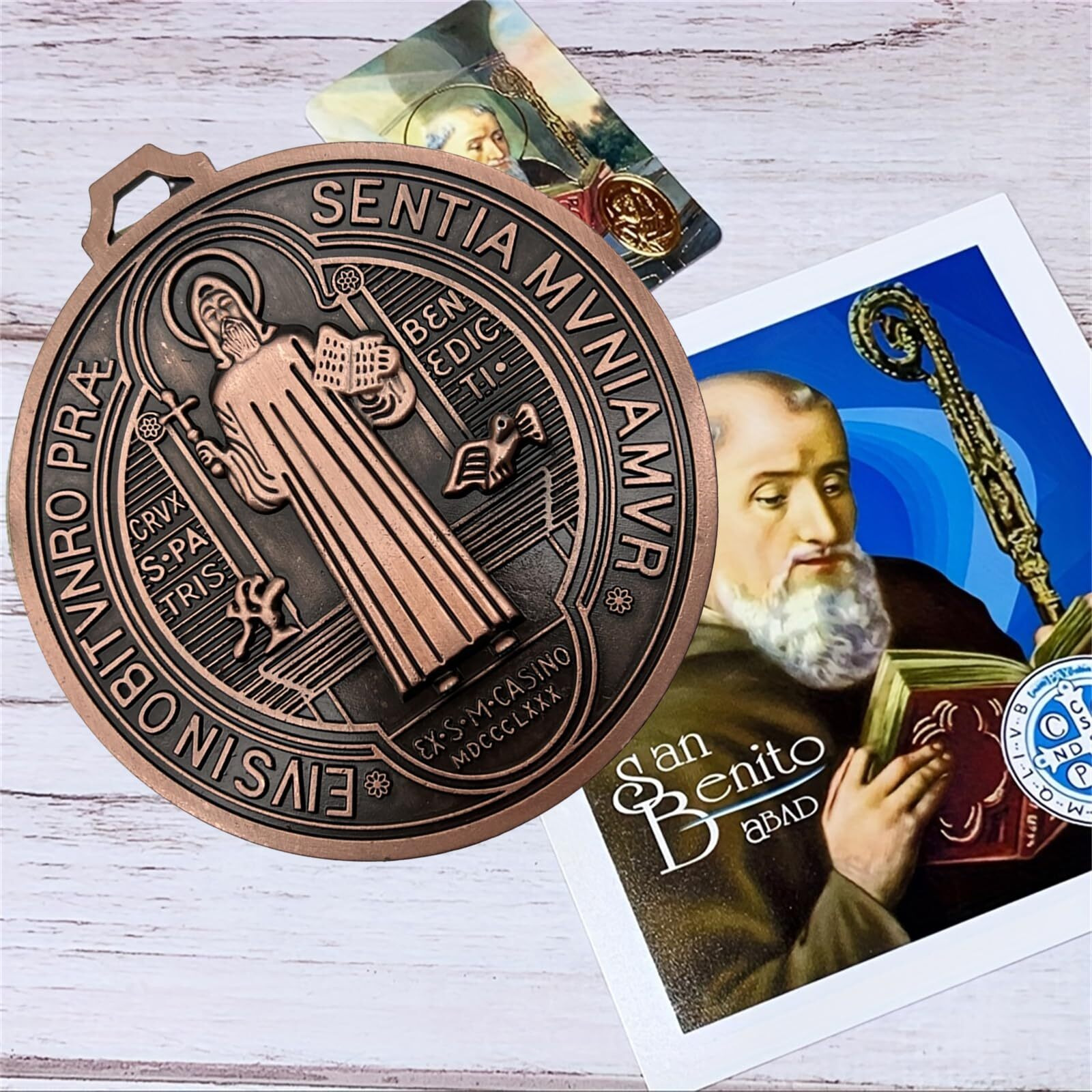 Extra Large 5 Inch St Benedict Cross Medal Vintage Brass Tone Finish For Wall Or Desk Display/Medalla De San Benito (Brass)