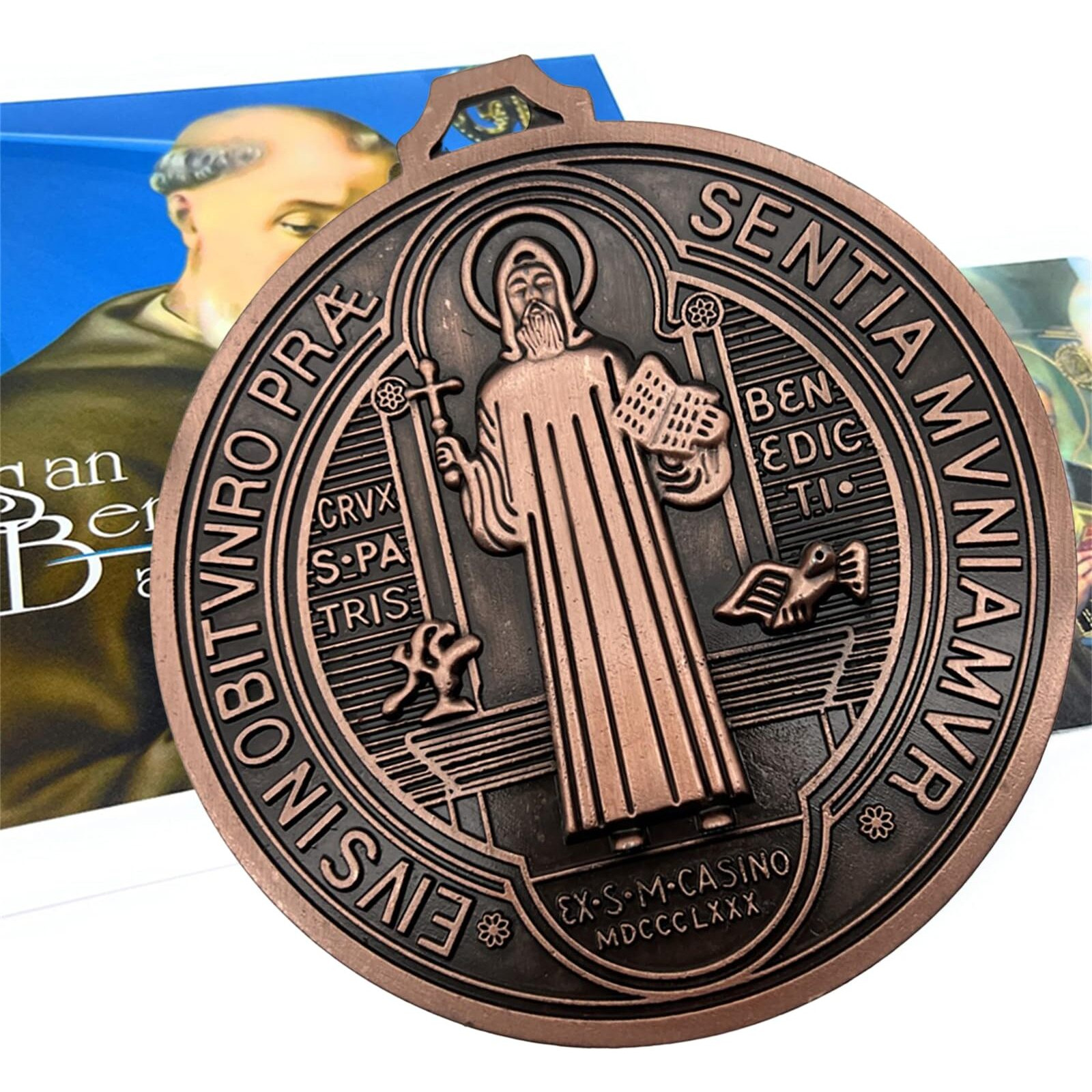 Extra Large 5 Inch St Benedict Cross Medal Vintage Brass Tone Finish For Wall Or Desk Display/Medalla De San Benito (Brass)