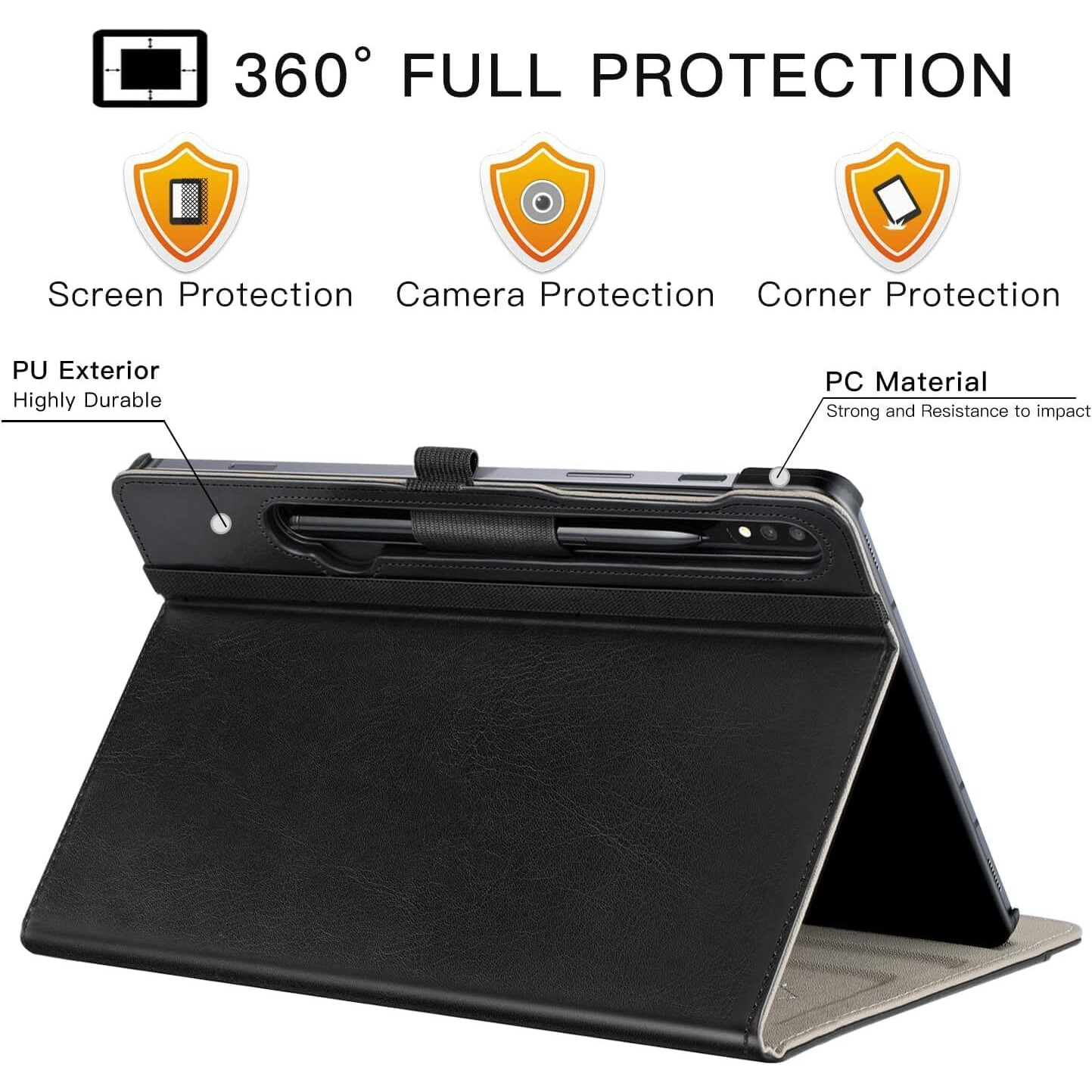 Ztotopcases For Samsung Galaxy Tab S9 Plus/ S9 Fe Plus 5G 12.4 Inch 2023 Case, Premium Pu Leather Cover With Hand Strap/Front Pocket/S Pen Holder For Galaxy Tablet S9+/S9 Fe+ Sm-X810/X816B/X616B,Black