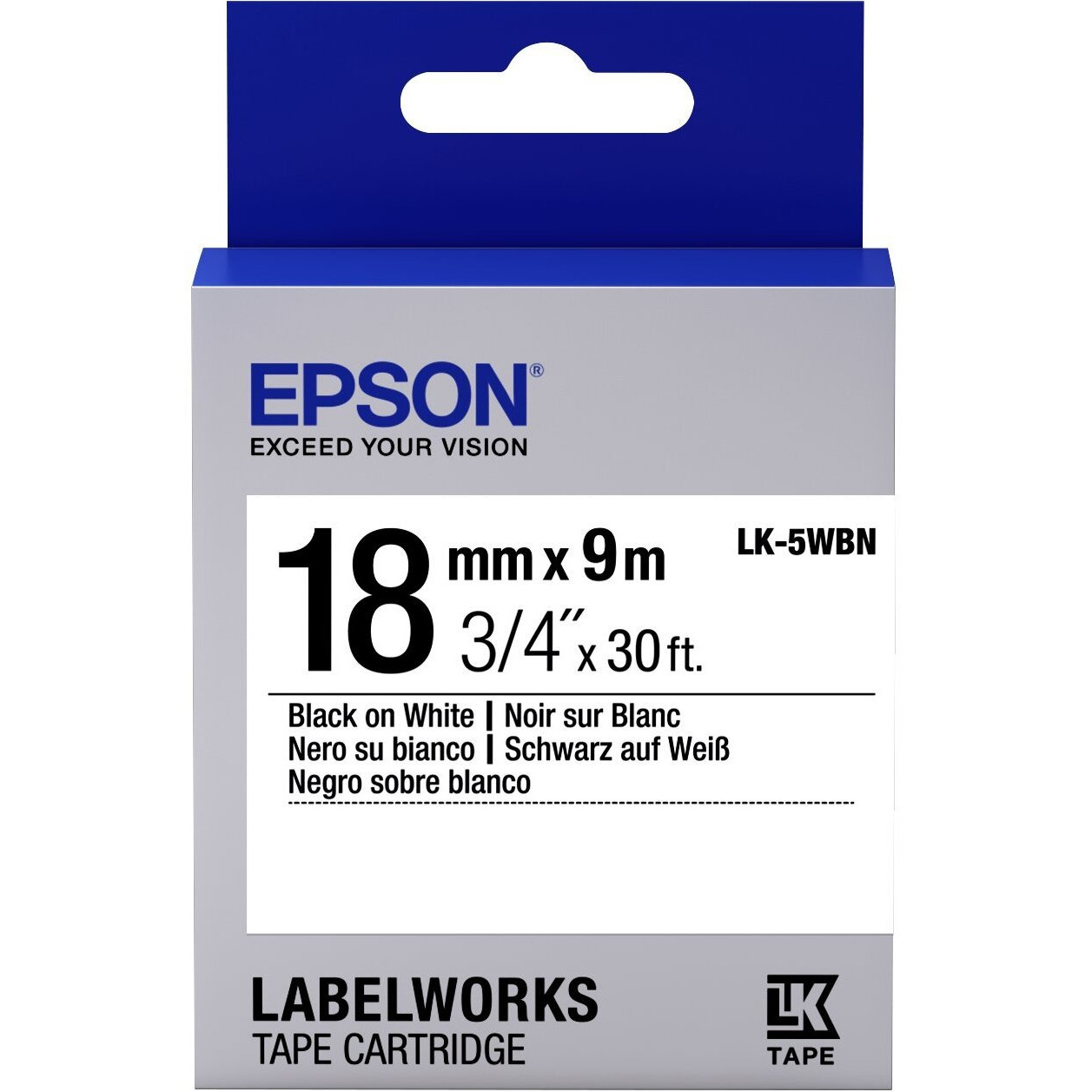 Epson Labelworks Standard Lk (Replaces Lc) Tape Cartridge ~3/4" Black On White (Lk-5Wbn) - For Use With Labelworks Lw-400, Lw-600P And Lw-700 Label Printers