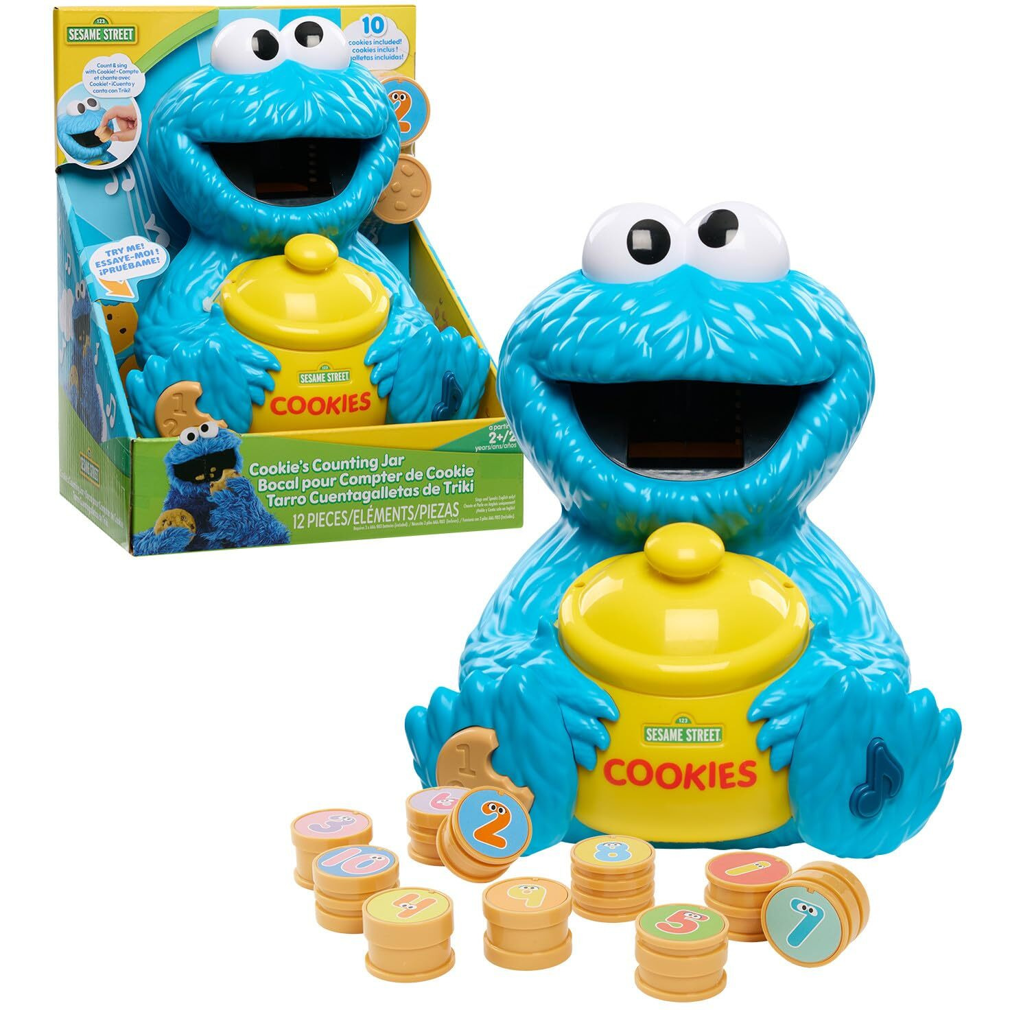 Just Play Sesame Street Cookie's Counting Jar, 12-Pieces, 20+ Phrases And Sounds, Learning And Education, Kids Toys For Ages 2 Up