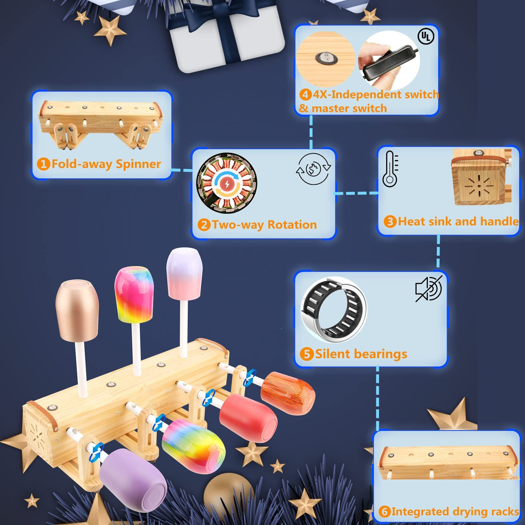 4 Cup Turner For Crafts Tumbler,Epoxy Glitter 4 Arms Tumbler Full Kits,Diy Cuptisserie Turner,Cup Spinner Machine Kit For Crafts Epoxy Tumbler