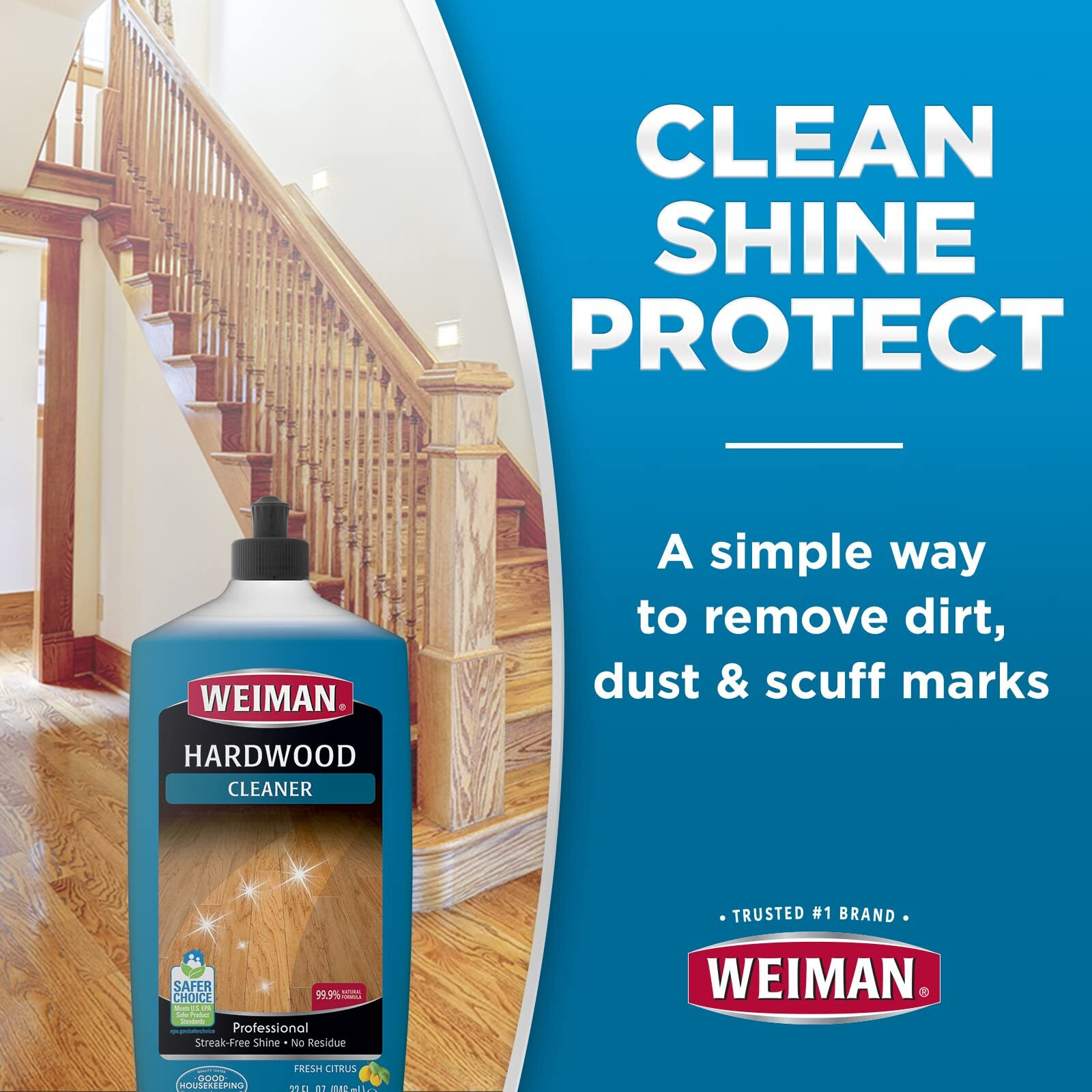 Weiman Hardwood Floor Cleaner And Polish Restorer Combo - 2 Pack - High-Traffic Hardwood Floor, Natural Shine, Removes Scratches, Leaves Protective Layer