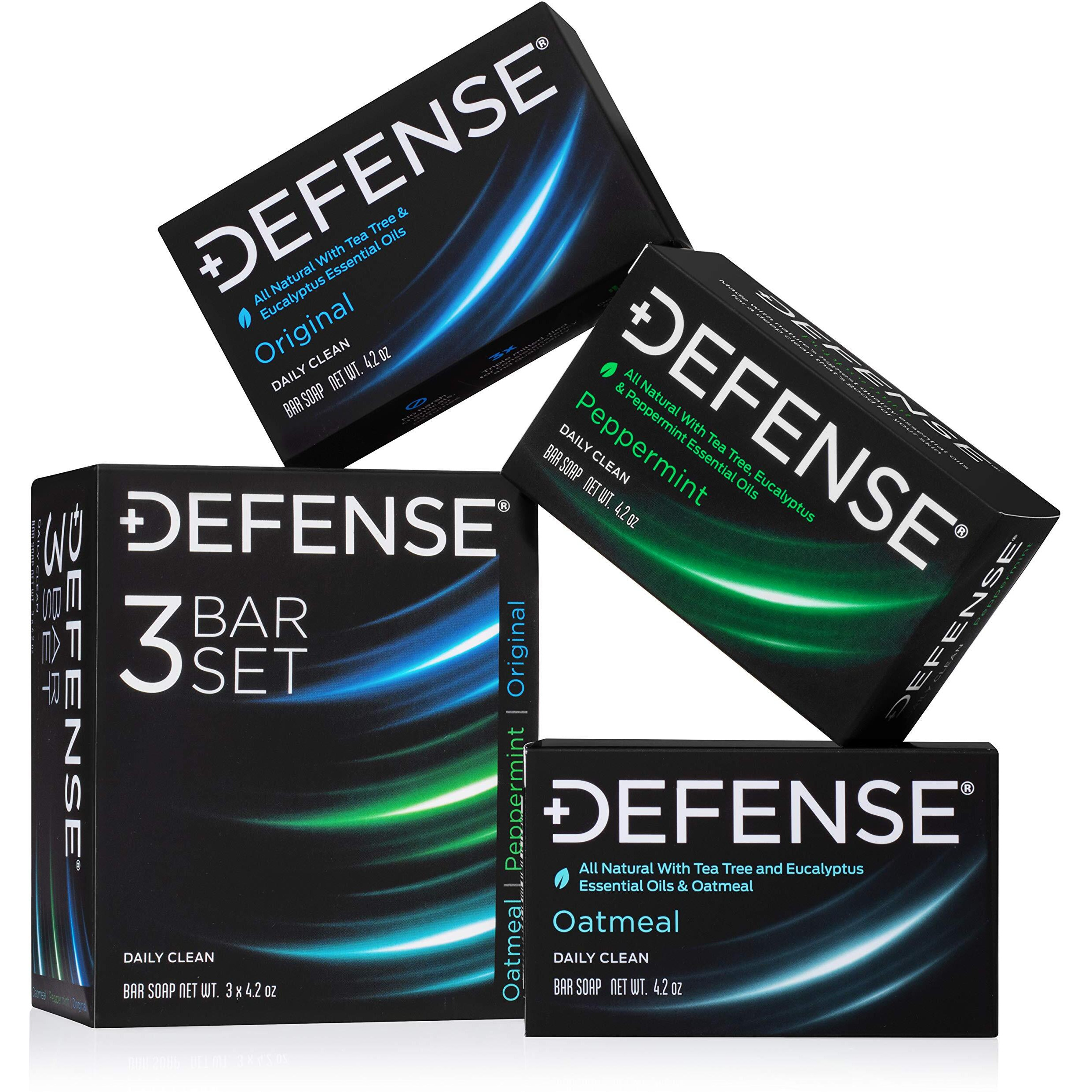 Defense Soap All Natural Tea Tree Bar Soap, 3 Bar Variety Pack - Original, Peppermint, Oatmeal