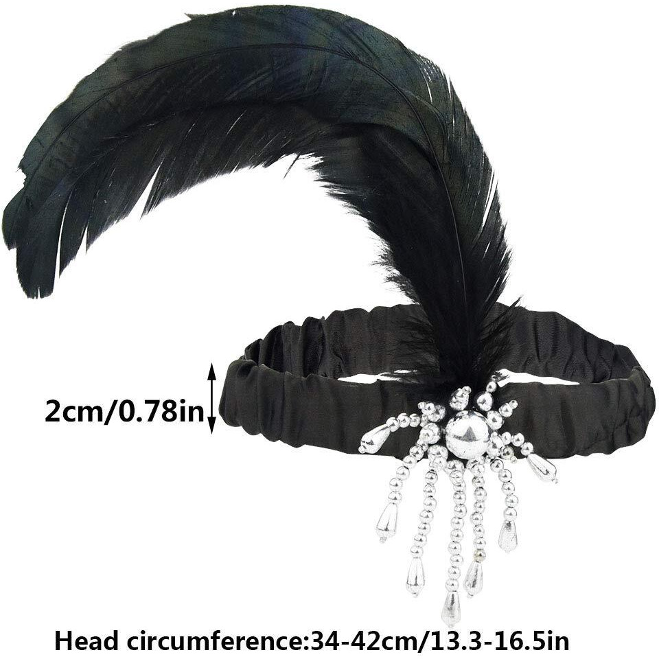 Tongcloud 12Pcs 1920S Flapper Headband, Costume Flapper Headpiece For Women, Black Feather Headband, Great Gatsby 1920S Hair Accessory, Vintage Headpiece For Gatsby Theme Party (Black)