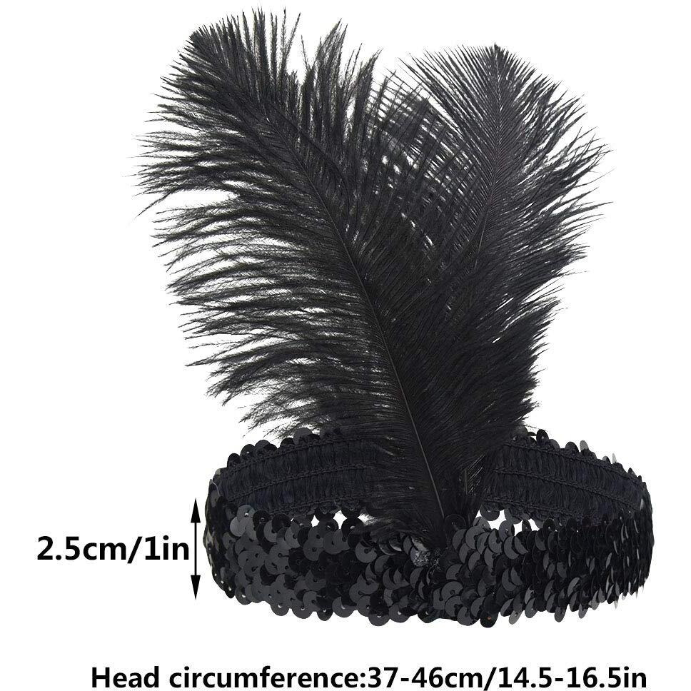 Tongcloud 12Pcs 1920S Flapper Headband, Costume Flapper Headpiece For Women, Black Feather Headband, Great Gatsby 1920S Hair Accessory, Vintage Headpiece For Gatsby Theme Party (Black)