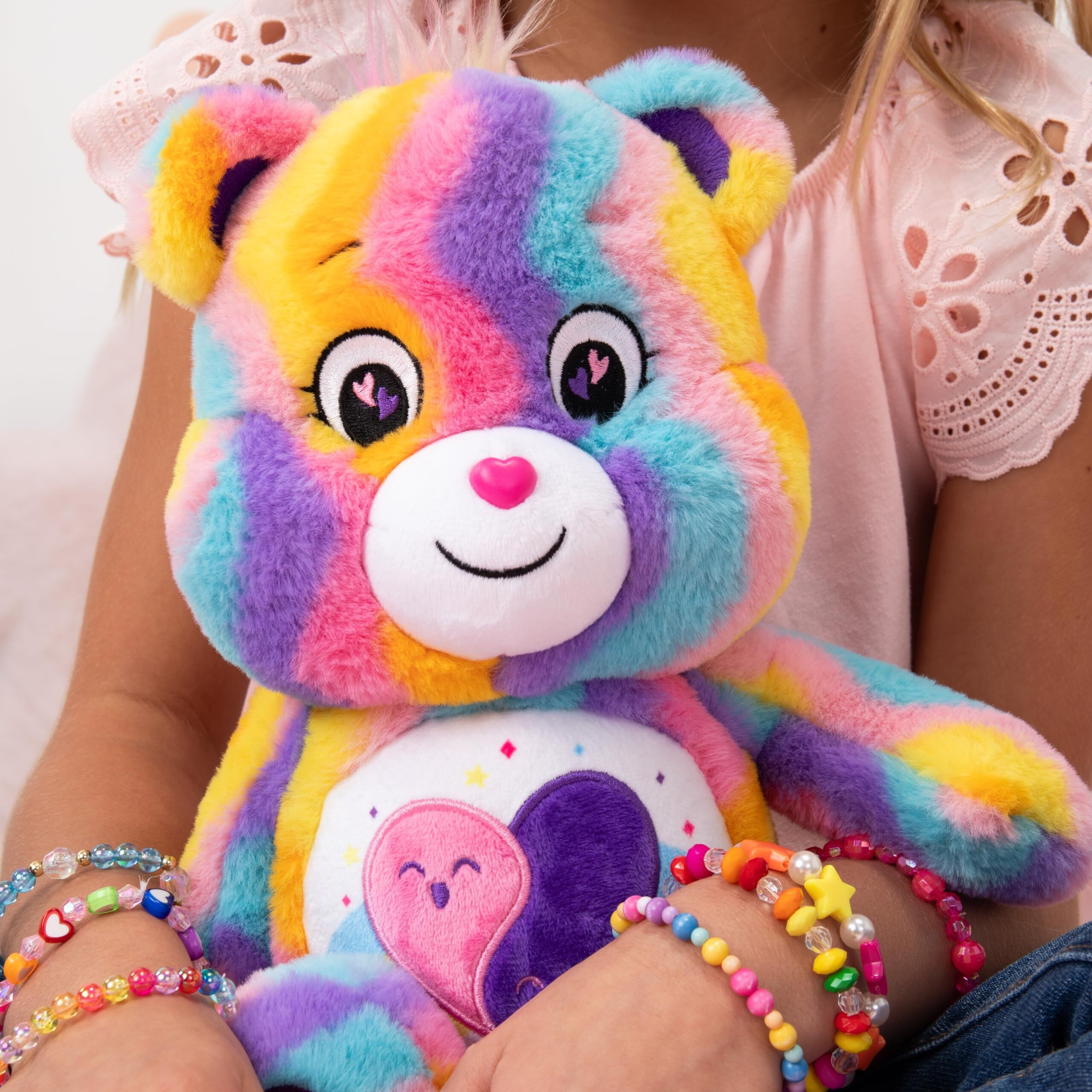 Care Bears 14" Friends Forever Bear Plushie - Tie-Dye Multicolored Made From Recycled Materials Soft And Huggable - Good For Girls And Boys, Employees, Collectors, Ages 4+