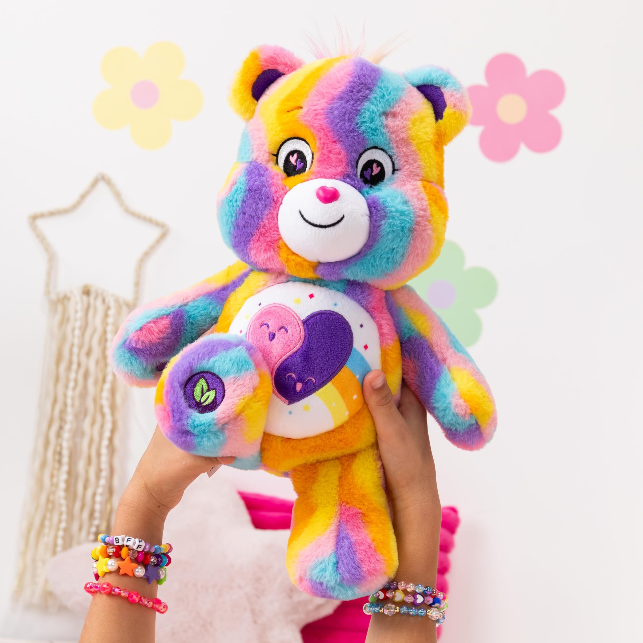 Care Bears 14" Friends Forever Bear Plushie - Tie-Dye Multicolored Made From Recycled Materials Soft And Huggable - Good For Girls And Boys, Employees, Collectors, Ages 4+