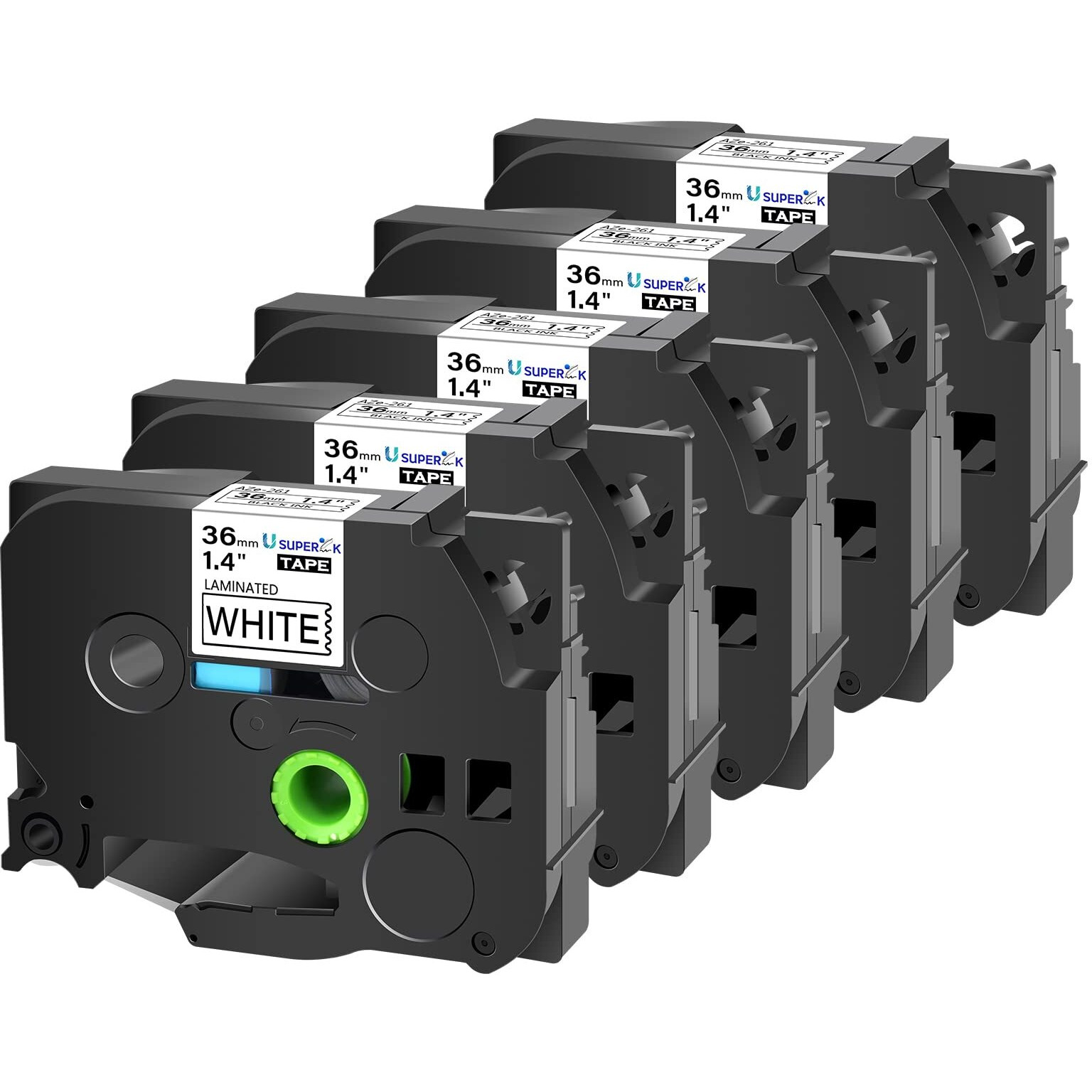 Usuperink 5 Pack Compatible For Brother P-Touch Label Maker Tze Tz Tape White 36Mm 1.4 Inch Tze-261 Tze261 Tz261 Tz-261 Black On White Laminated Label Tape For Pt-P900 P900W P950Nw D800W E800W