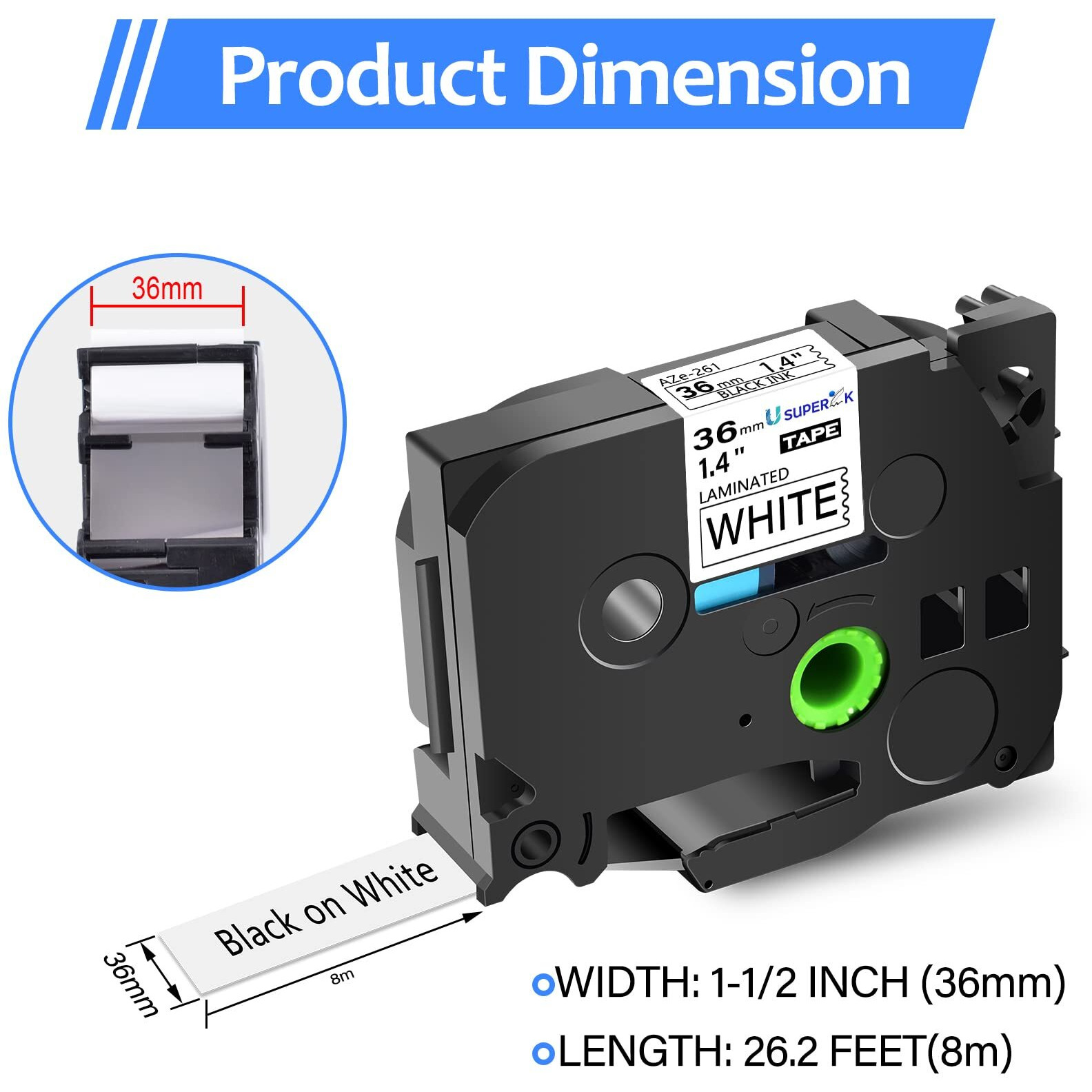 Usuperink 5 Pack Compatible For Brother P-Touch Label Maker Tze Tz Tape White 36Mm 1.4 Inch Tze-261 Tze261 Tz261 Tz-261 Black On White Laminated Label Tape For Pt-P900 P900W P950Nw D800W E800W