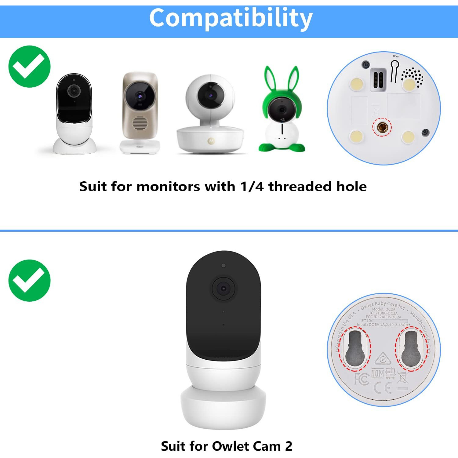 Flexible Tripod Baby Monitor Mount For Owlet Cam And Owlet Cam 2, Attach Your Baby Camera Wherever You Like Without Tools Or Wall Damage - White