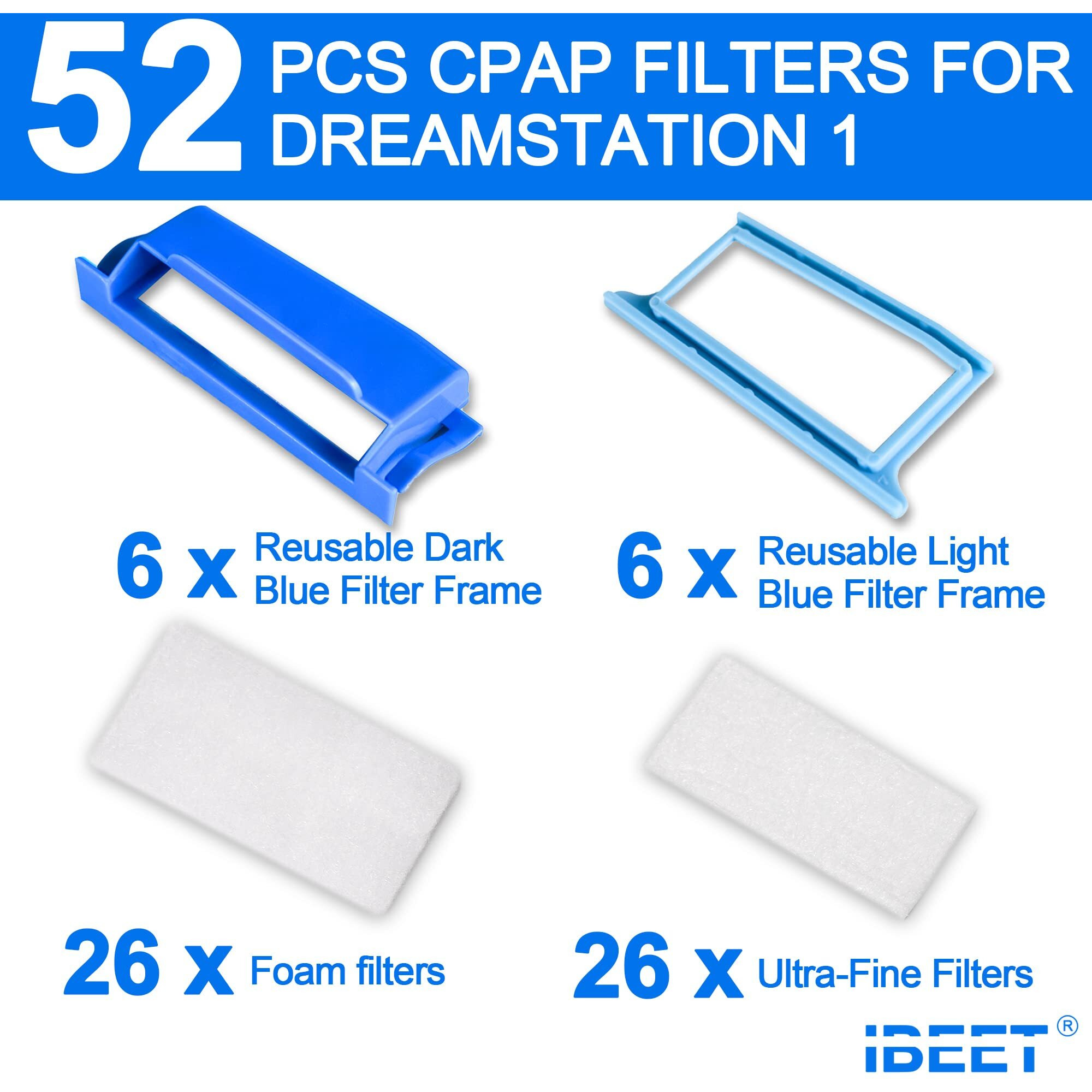 52Pcs Filters For Dream Station 1 Filters, Include 6 Assembled Filters, 20 Ultra-Fine Filters, 20 Foam Filters For Dream Station 1 Filter Accessories Supplied By Ibeet
