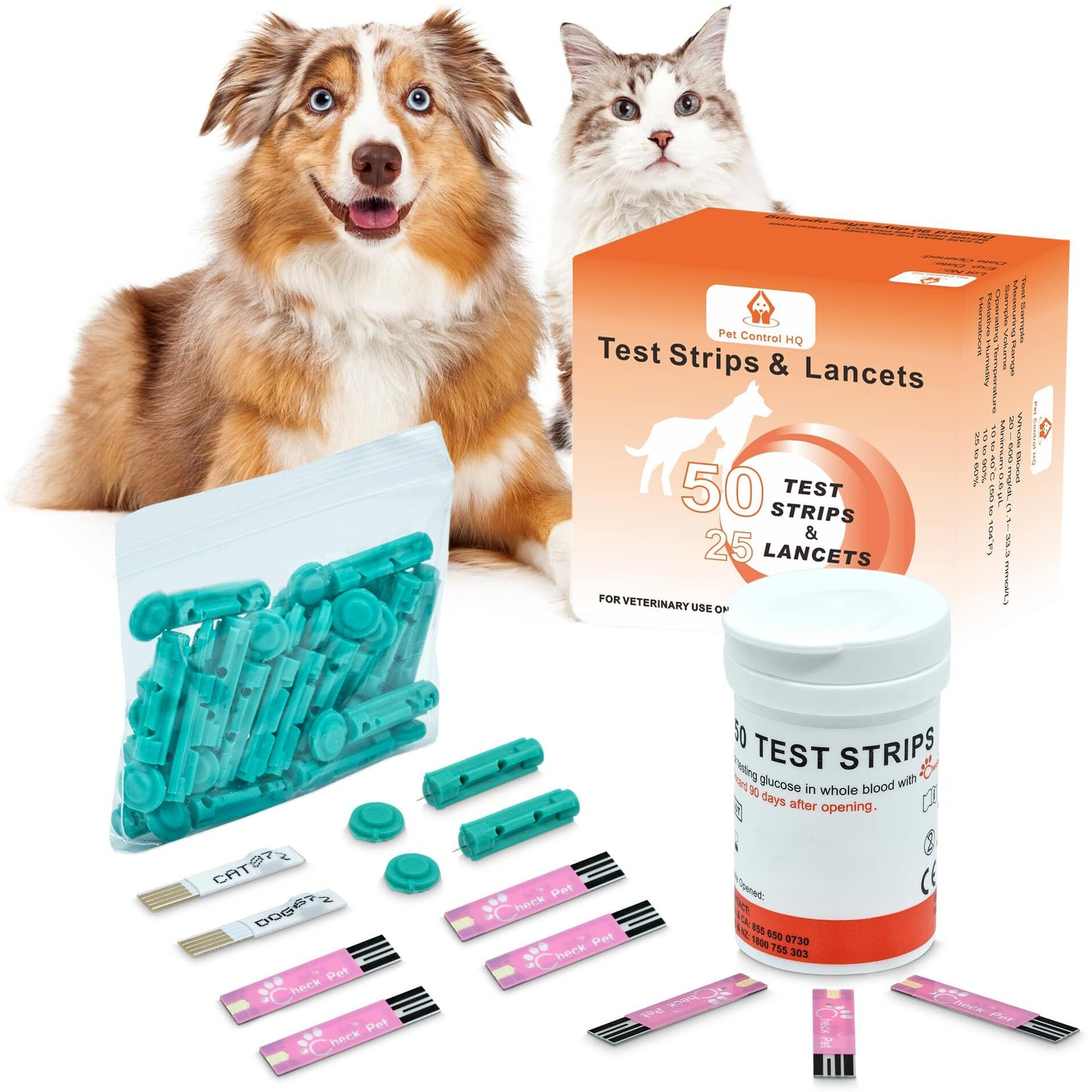50 Test Strips For Pet Control Hq Blood Sugar Glucose Monitor System - Dog And Cat Glucose Monitoring