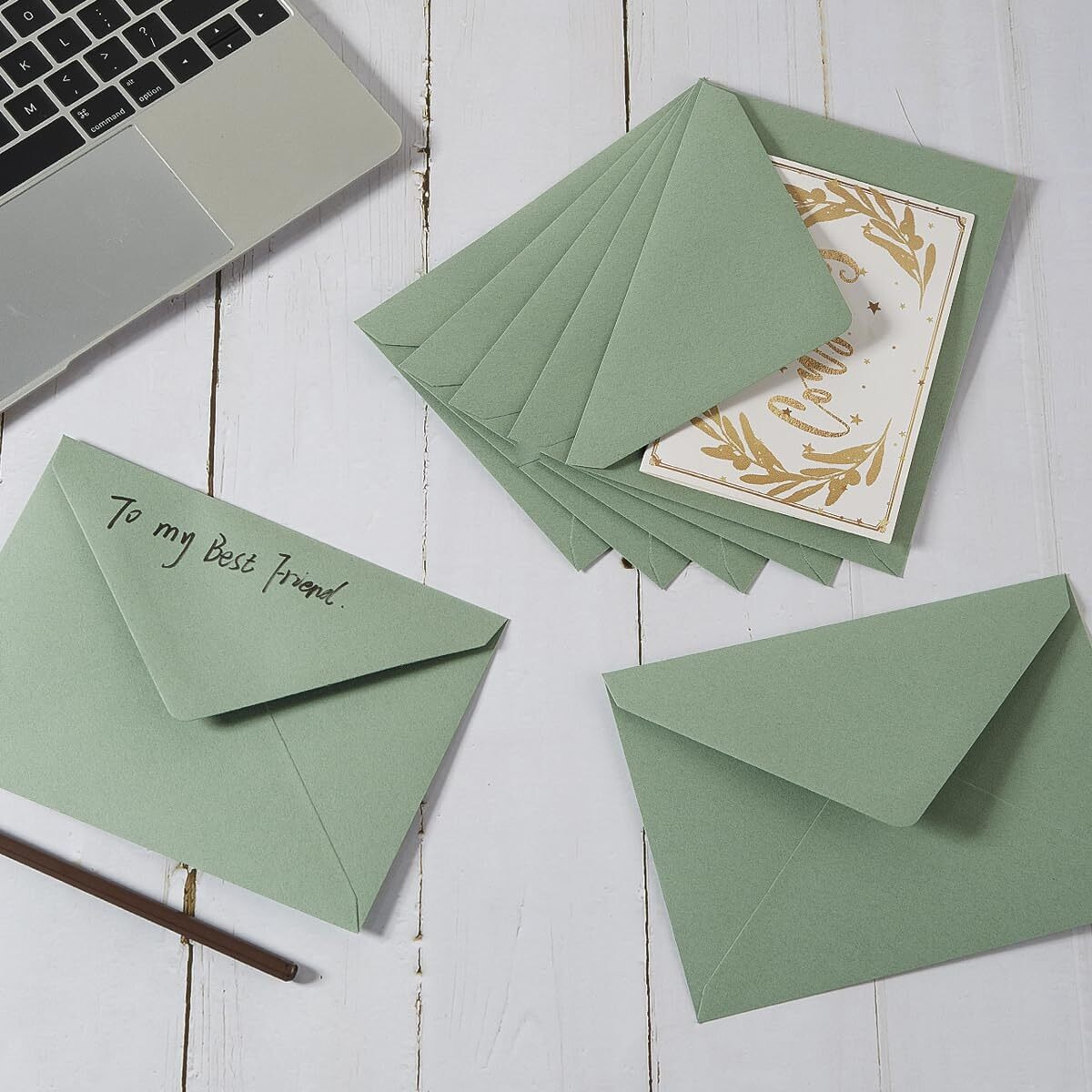 100 Pieces Sage-Green A7 Envelopes Greeting Card Envelopes 5.24 X 7.24 Inches For 5 X 7 Wedding Invitation Cards, Greeting Cards, Birthday Baby Shower Invitations