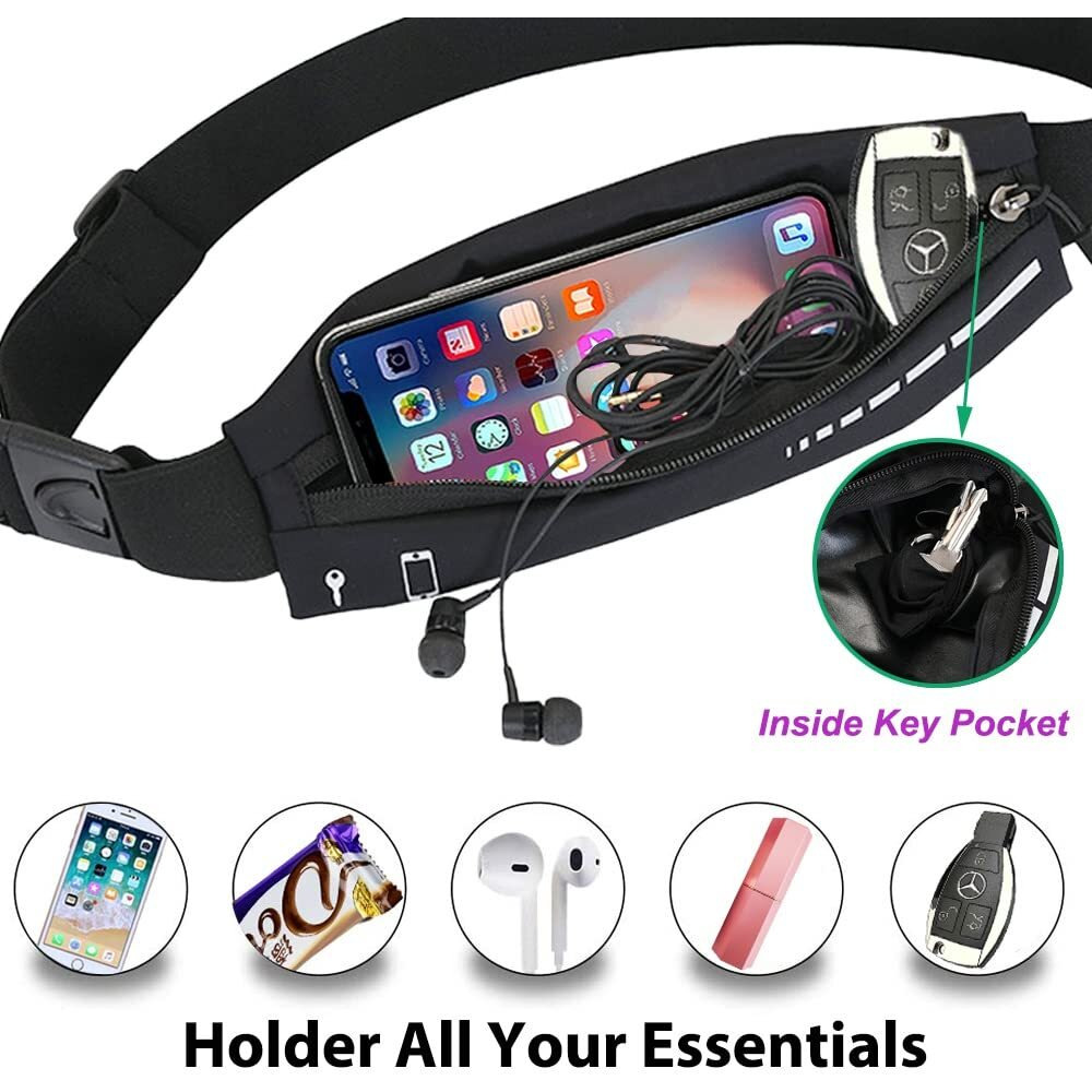Slim Running Belt For Women Men,Runners Fanny Pack Phone Holder,Run Pouch Waist Belt For Workout Jogging,Money Belt Running Gift Gear Accessories(Black)