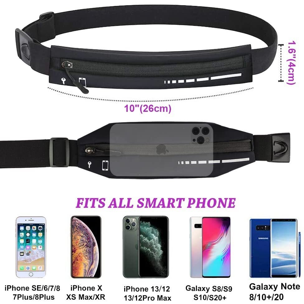 Slim Running Belt For Women Men,Runners Fanny Pack Phone Holder,Run Pouch Waist Belt For Workout Jogging,Money Belt Running Gift Gear Accessories(Black)