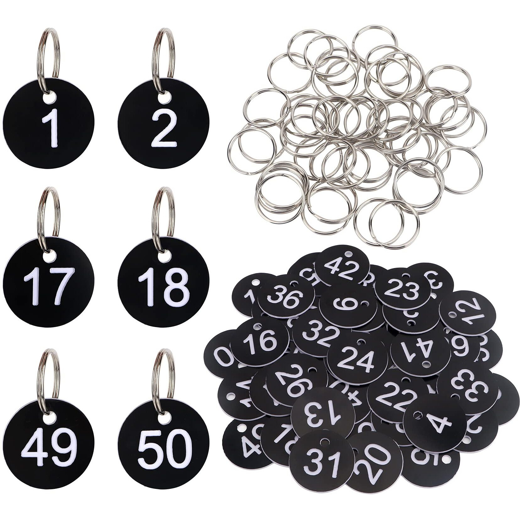Number Key Tags 1-30, Dedoot 30 Pack 35Mm Round Tags Numbered Keychains Plastic Small Key Tags For Dormitory Keys House Lockers -Black