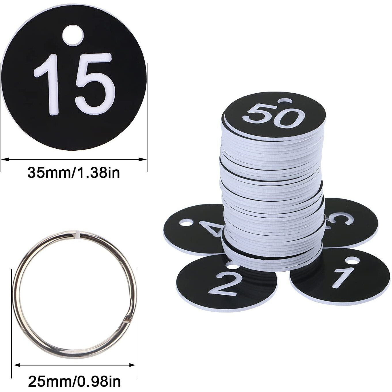 Number Key Tags 1-30, Dedoot 30 Pack 35Mm Round Tags Numbered Keychains Plastic Small Key Tags For Dormitory Keys House Lockers -Black