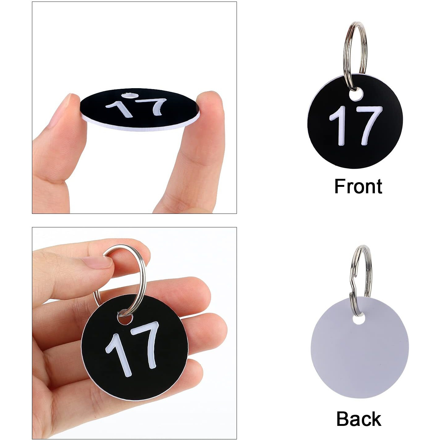 Number Key Tags 1-30, Dedoot 30 Pack 35Mm Round Tags Numbered Keychains Plastic Small Key Tags For Dormitory Keys House Lockers -Black
