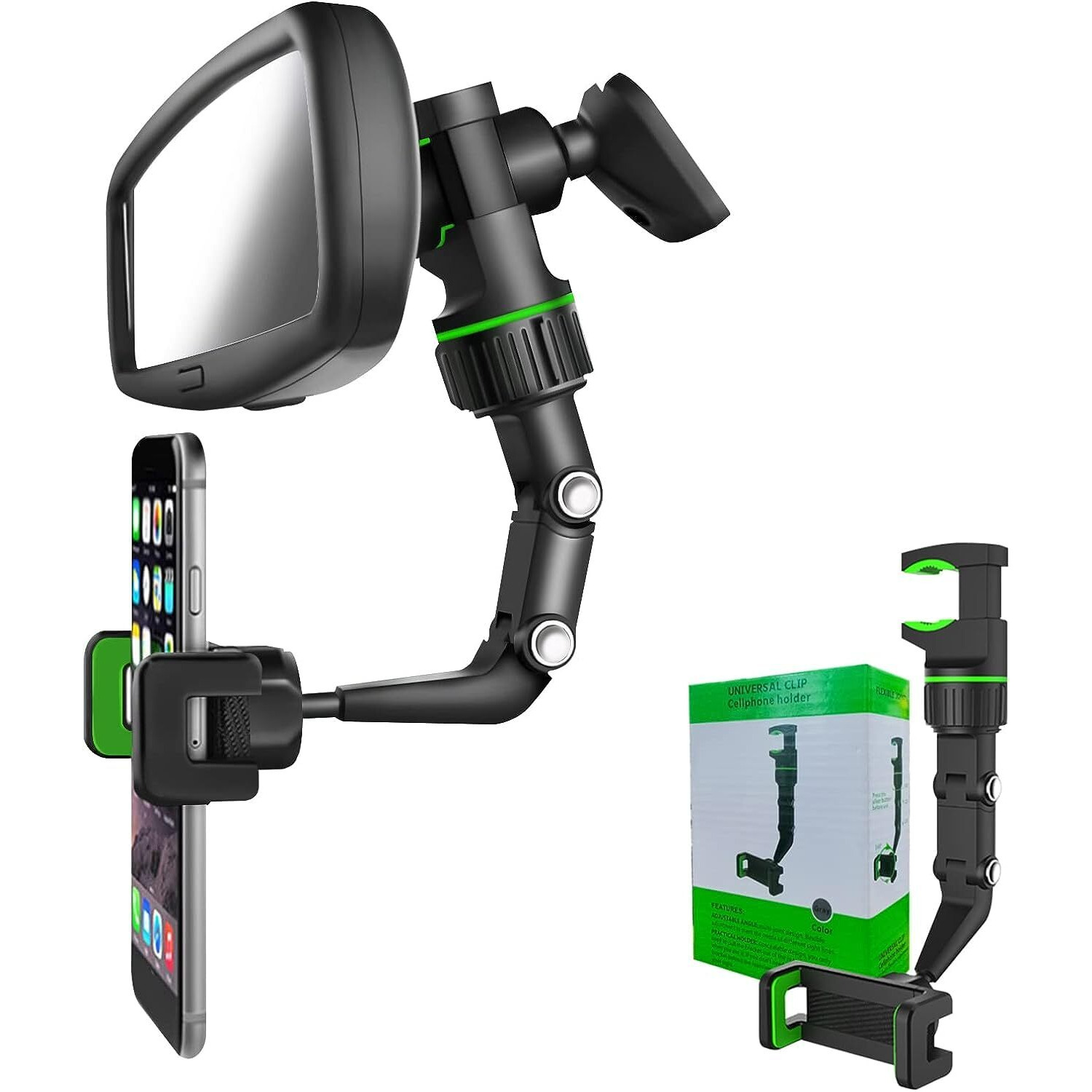 Banhey Rearview Mirror Phone Holder For Car-360 Rotatable And Retractable Car Phone Holder With Adjustable Length Upgraded Multifunctional Rearview Mirror Phone Holder (Black)