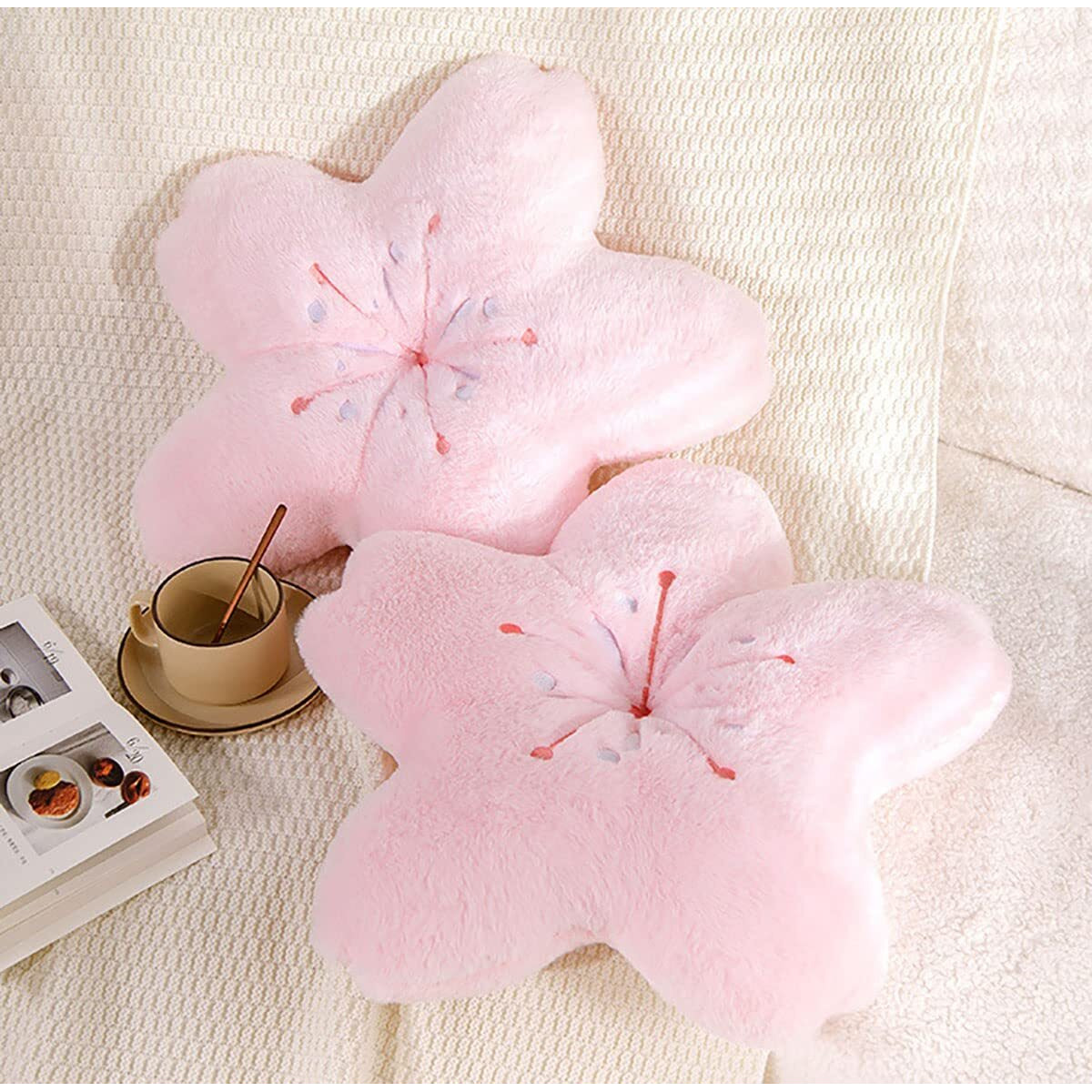 Gexuanchen Cute Cherry Blossom Decorative Plush Pillow For Bedroom Balcony Living Room Sofa Chair Car Cushion (Pink) (17.7 * 17.7, Pink)