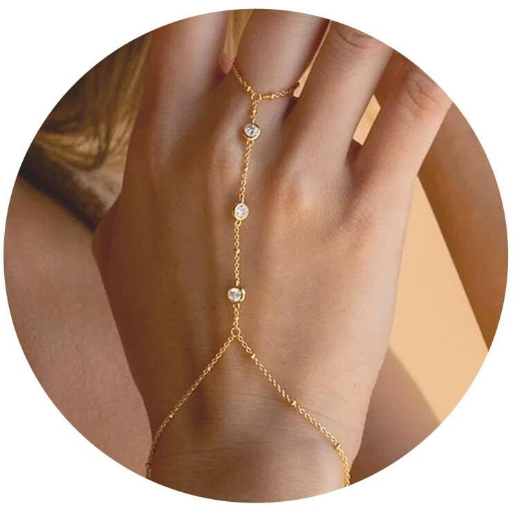 Poxtex Gold Beaded Bracelets For Girls Waterproof, 14K Real Gold Cz Diamond Bezel Hand Chain Bracelets, Dainty Adjustable Bracelets For Girls Trendy, Jewelry Gifts For Girls, Mother's Day Gifts For Mom