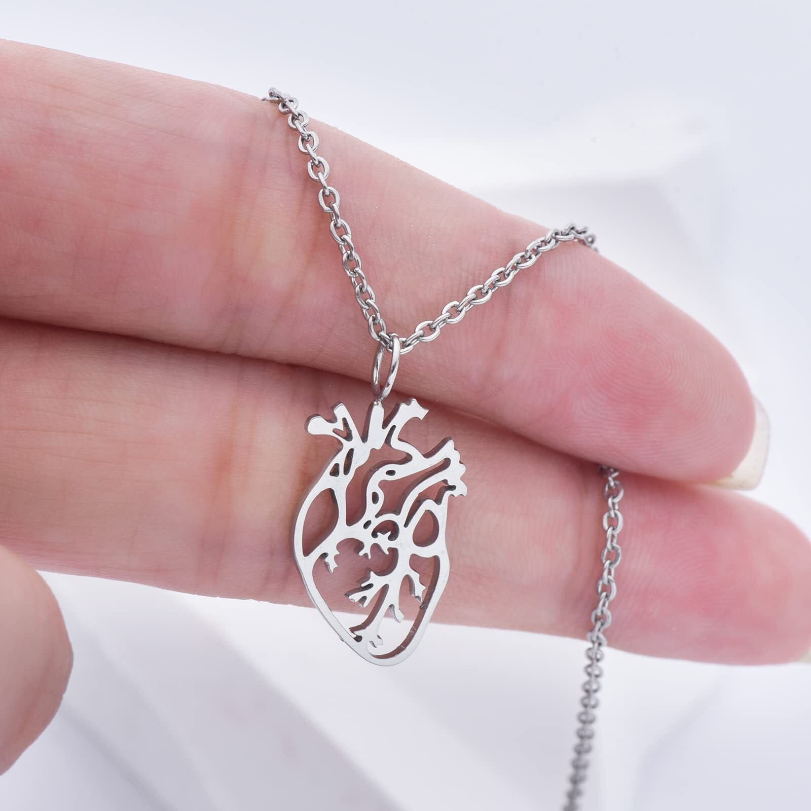 Plikin Heart Anatomy Necklace Stainless Steel Pendant Human Organ Biology Medical Necklaces Nurse