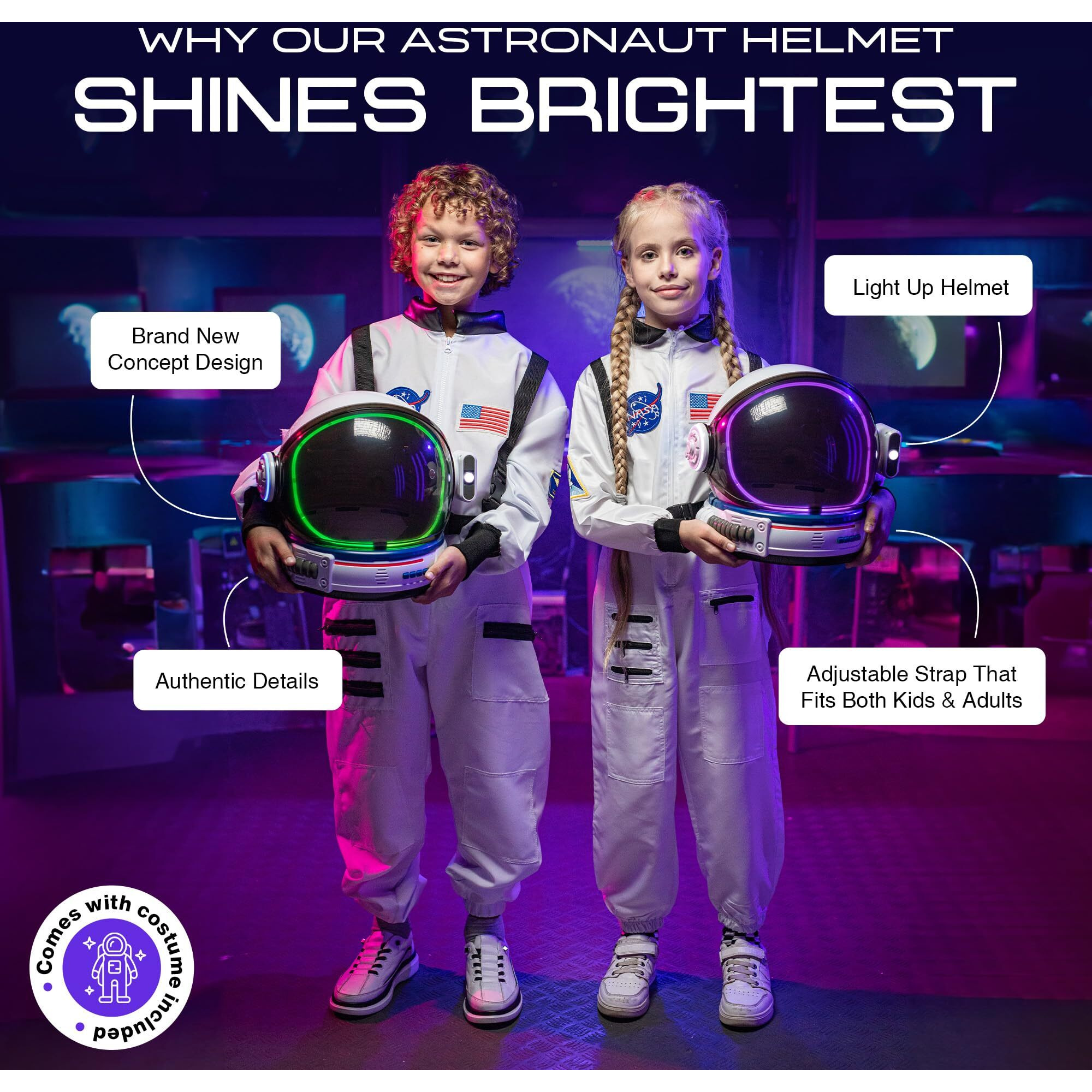 Aerosquad-Kids Astronaut Helmet, Nasa Kids Space Helmet With Led Lights, Movable Visor & Mission Sounds- Toddler Space Helmet, Halloween Role Play For Boys & Girls (Helmet Only)