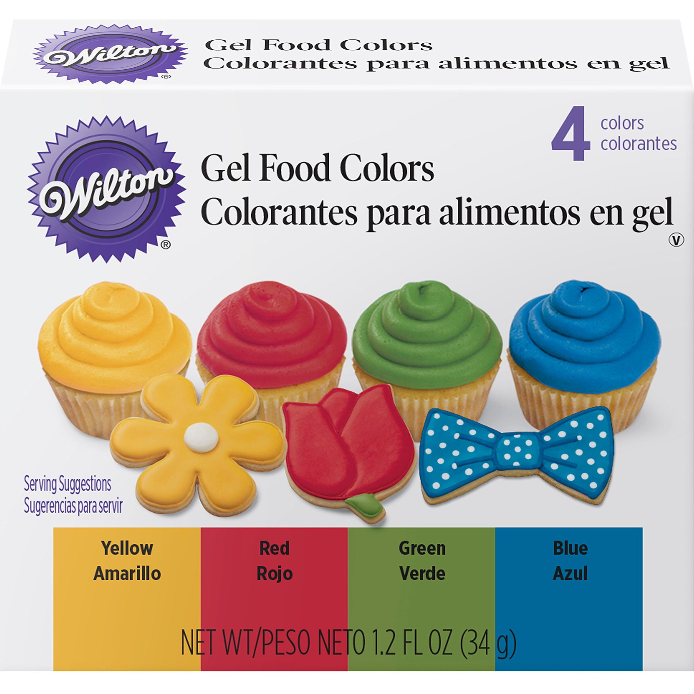 Wilton Primary Icing Colors, 4-Piece - Gel Icing Colors, Yellow, Red, Green And Blue