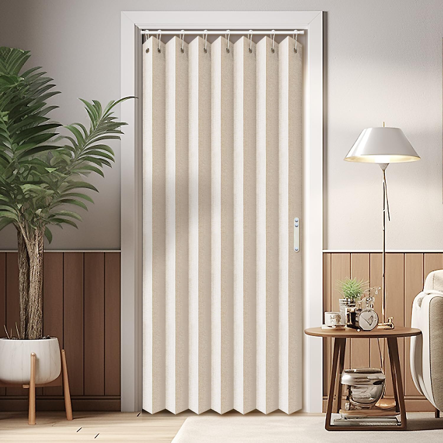 Vatge Closet Curtains, Accordion Style Door Curtains For Doorways, Pleated Folding Doors Curtain For Closet And Room Divider, 1 Panel, W39 X L78, Beige